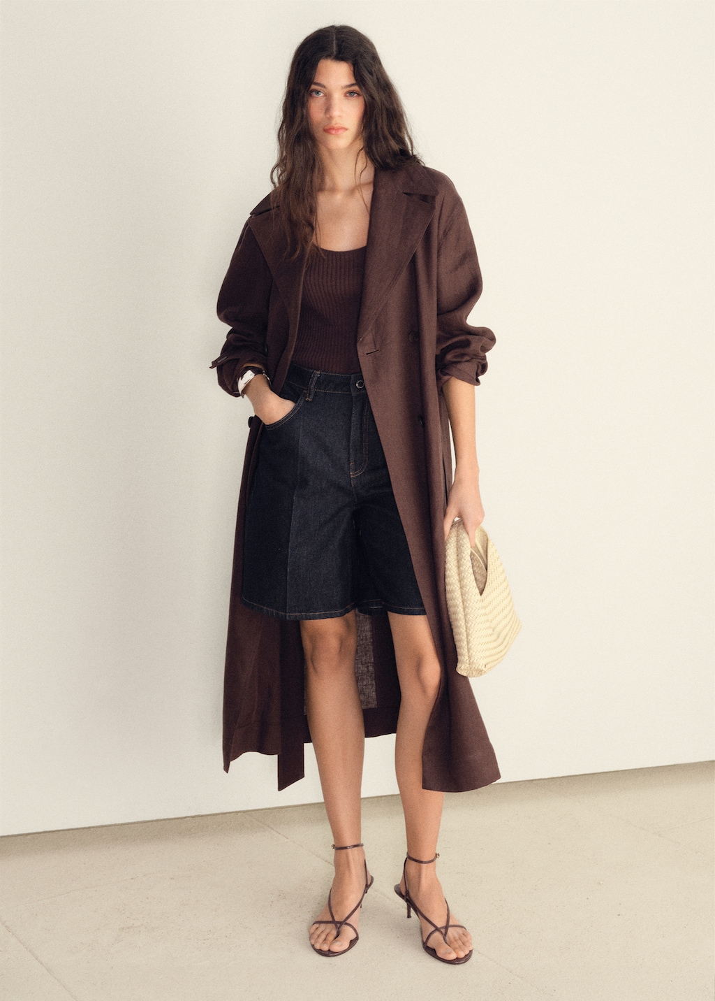 High-waist rinse-wash denim shorts