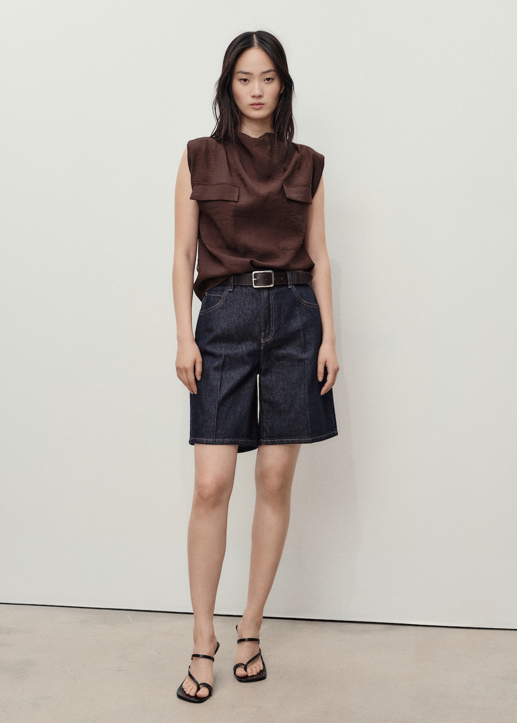 High-waist rinse-wash denim shorts