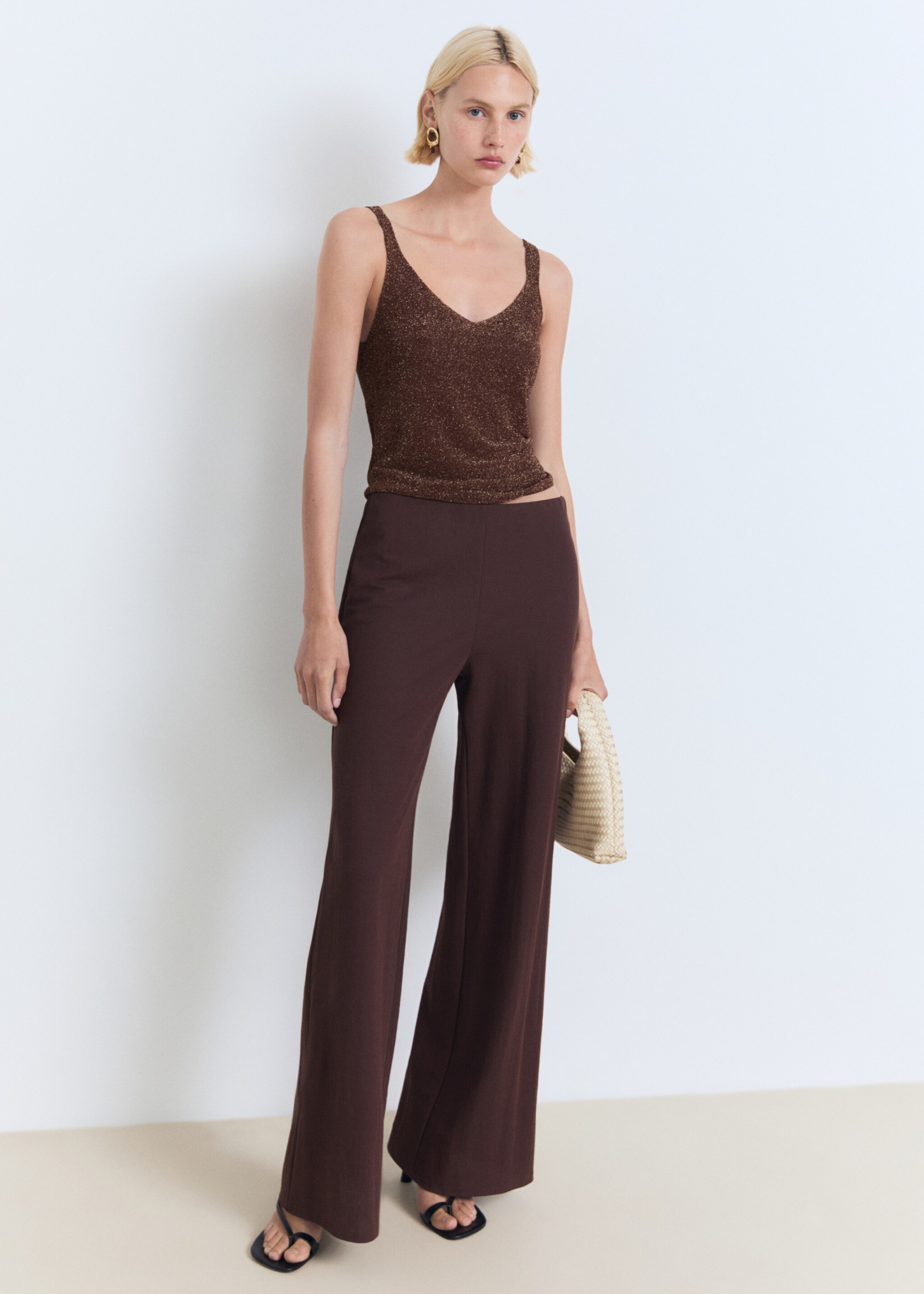 Lurex knitted V-neck top - General plane