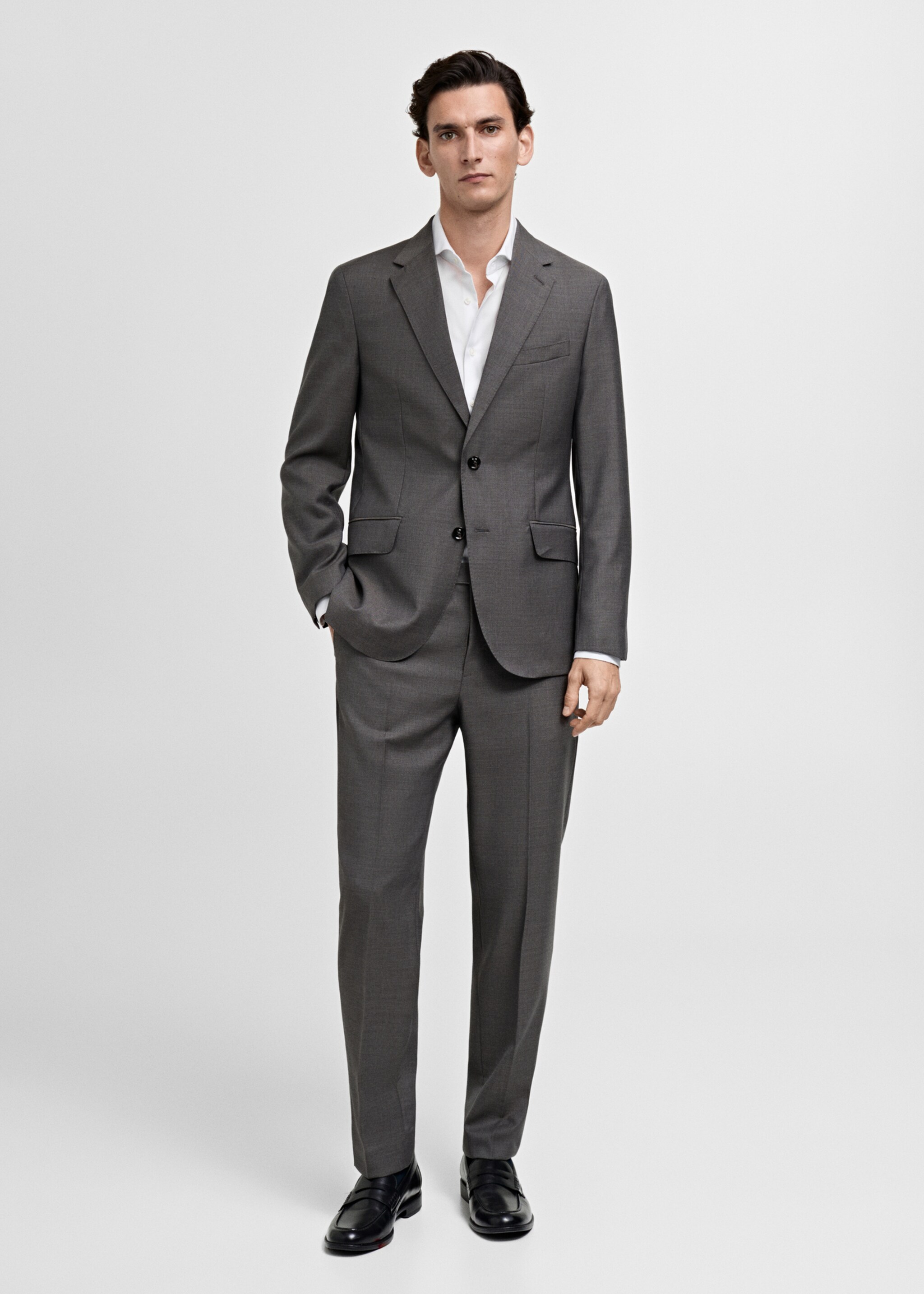 Camisa de fato de algodão slim fit - Plano geral