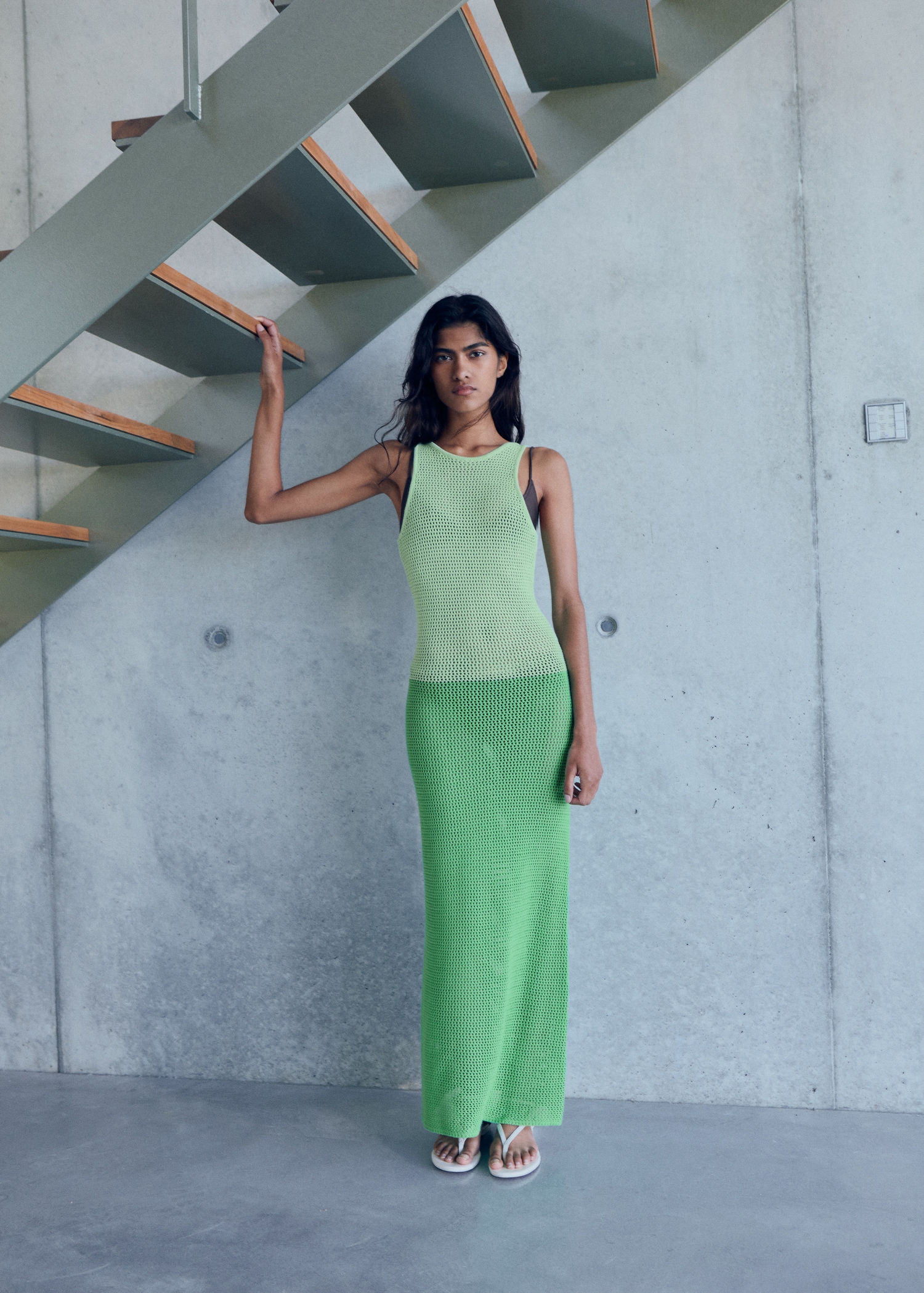 Vestido Verde Mango Vestido Largo Tirantes Vestido Verde Hombros