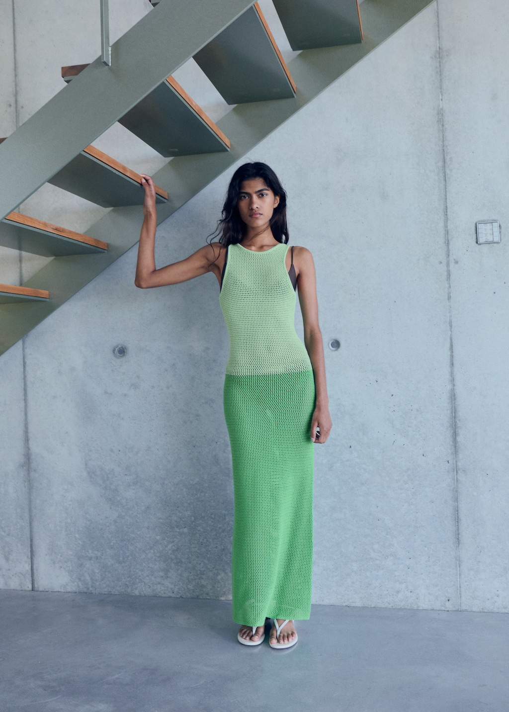 Long two-tone crochet dress