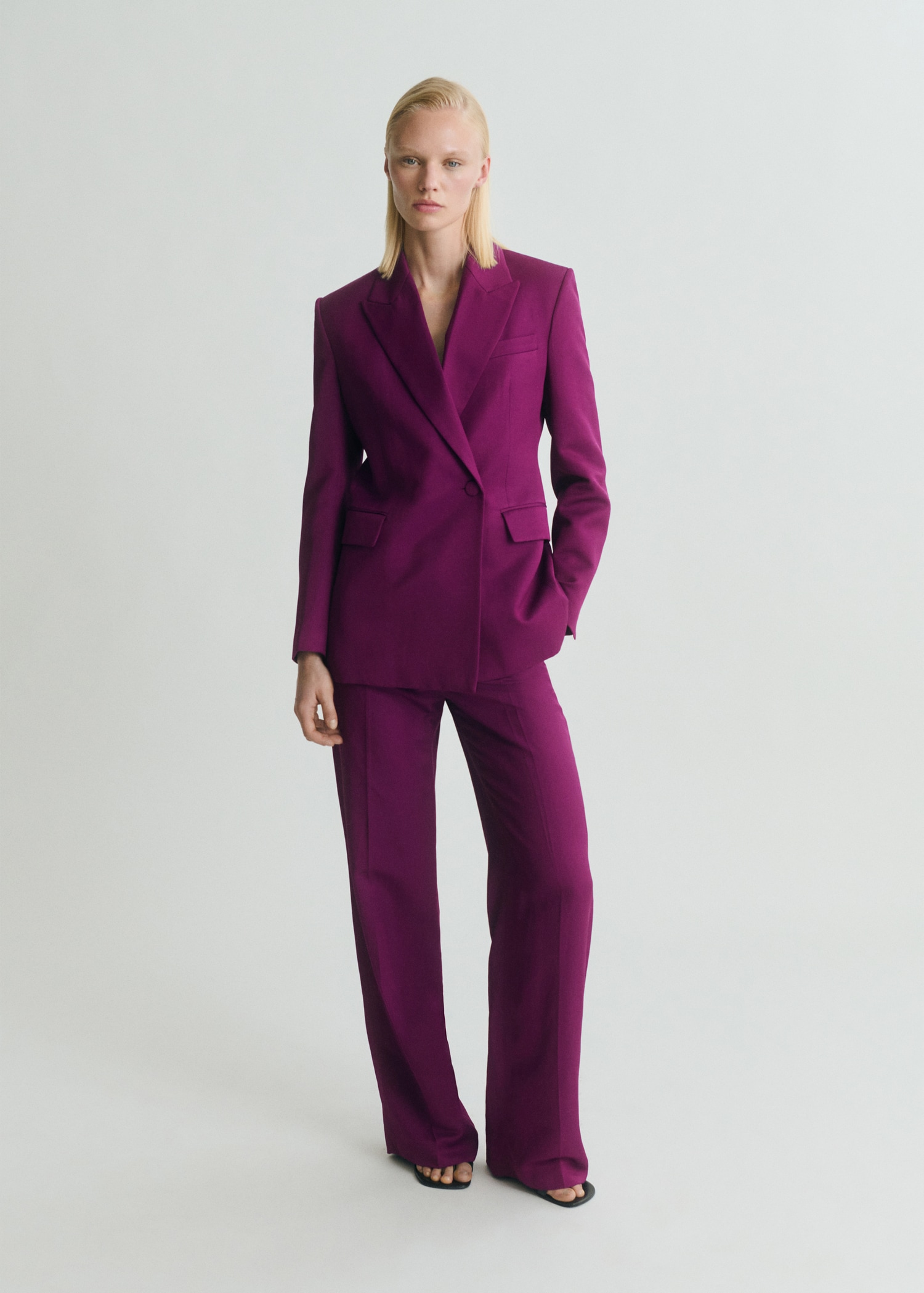 Linen-blend double-breasted suit jacket - General plane