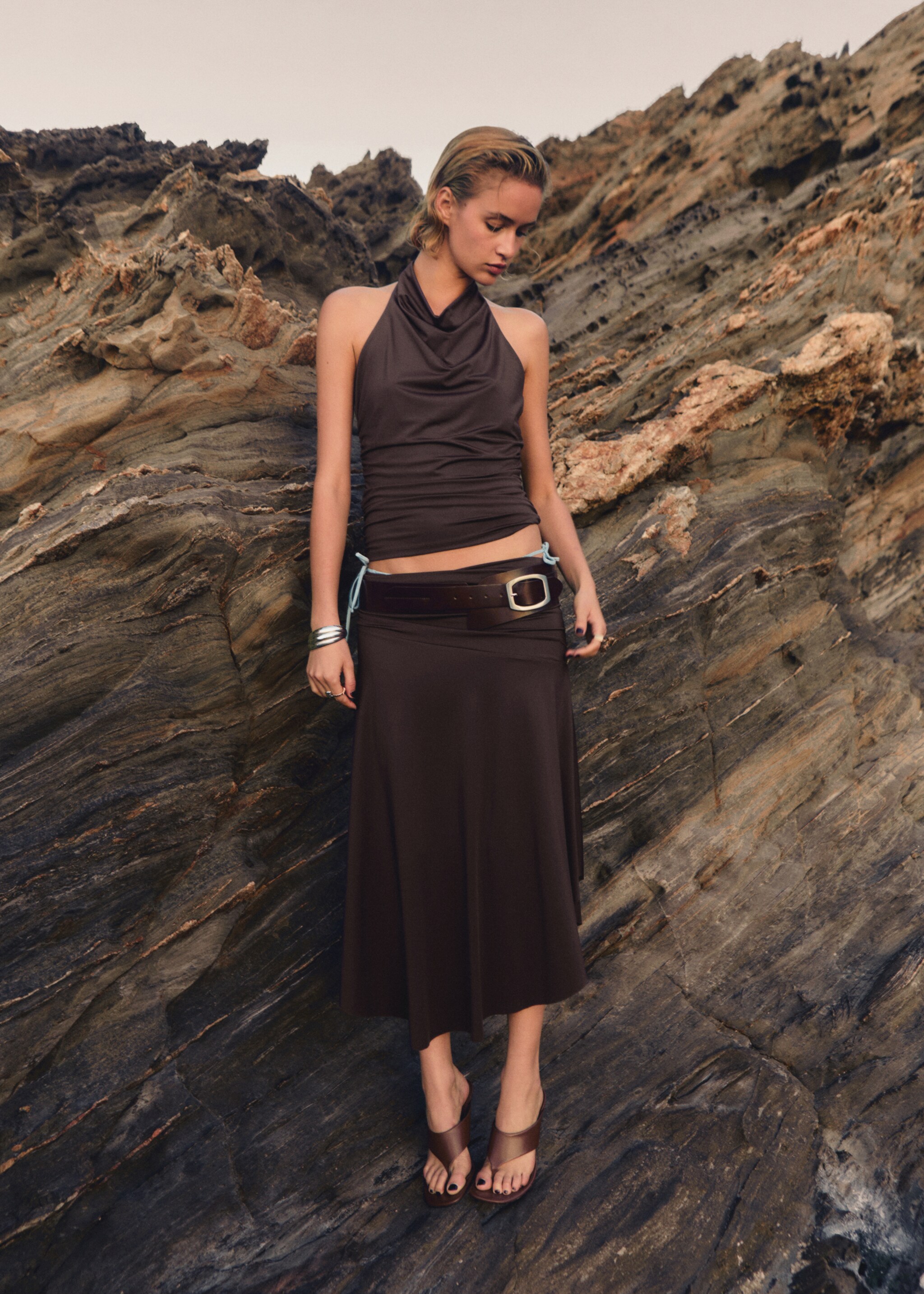 Draped midi skirt - General plane