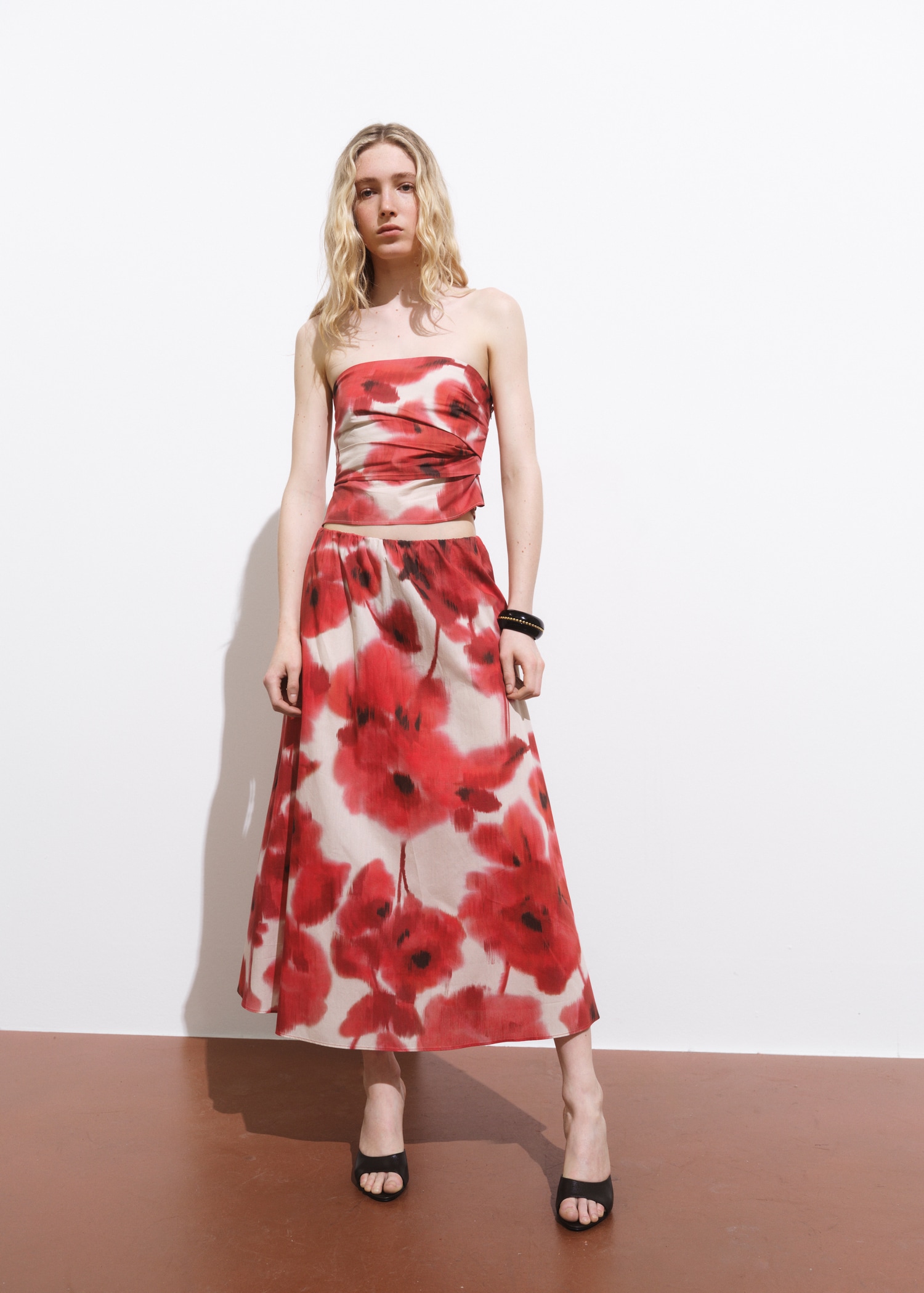 Floral-print flared skirt - General plane