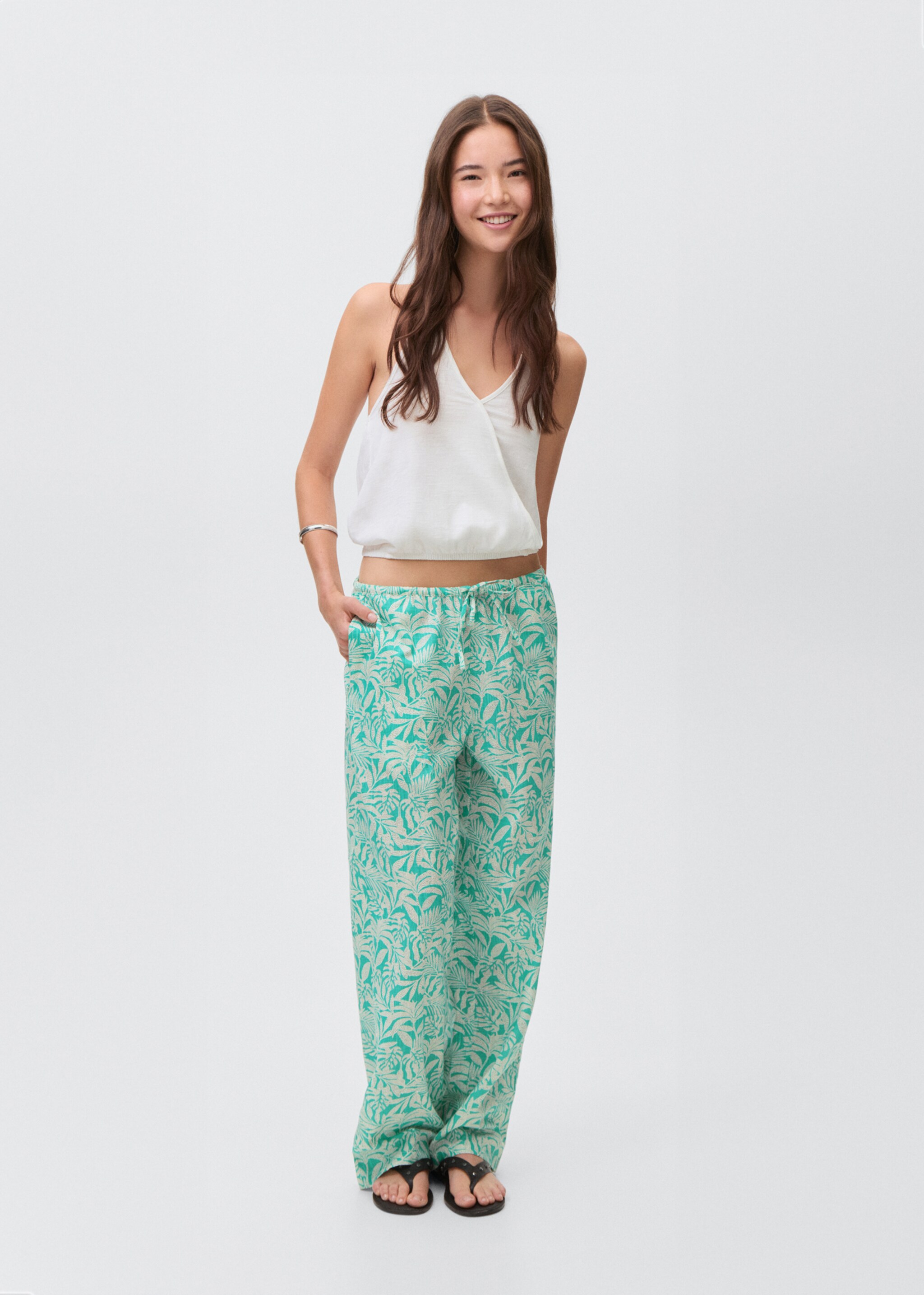 Cotton trousers with leaf pattern - General plane