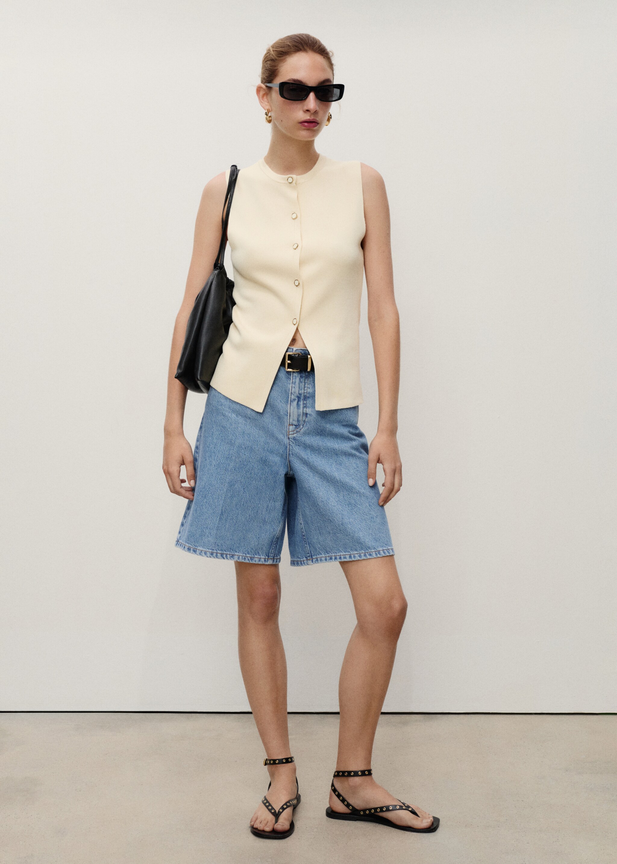 High-waist straight-fit denim shorts - General plane
