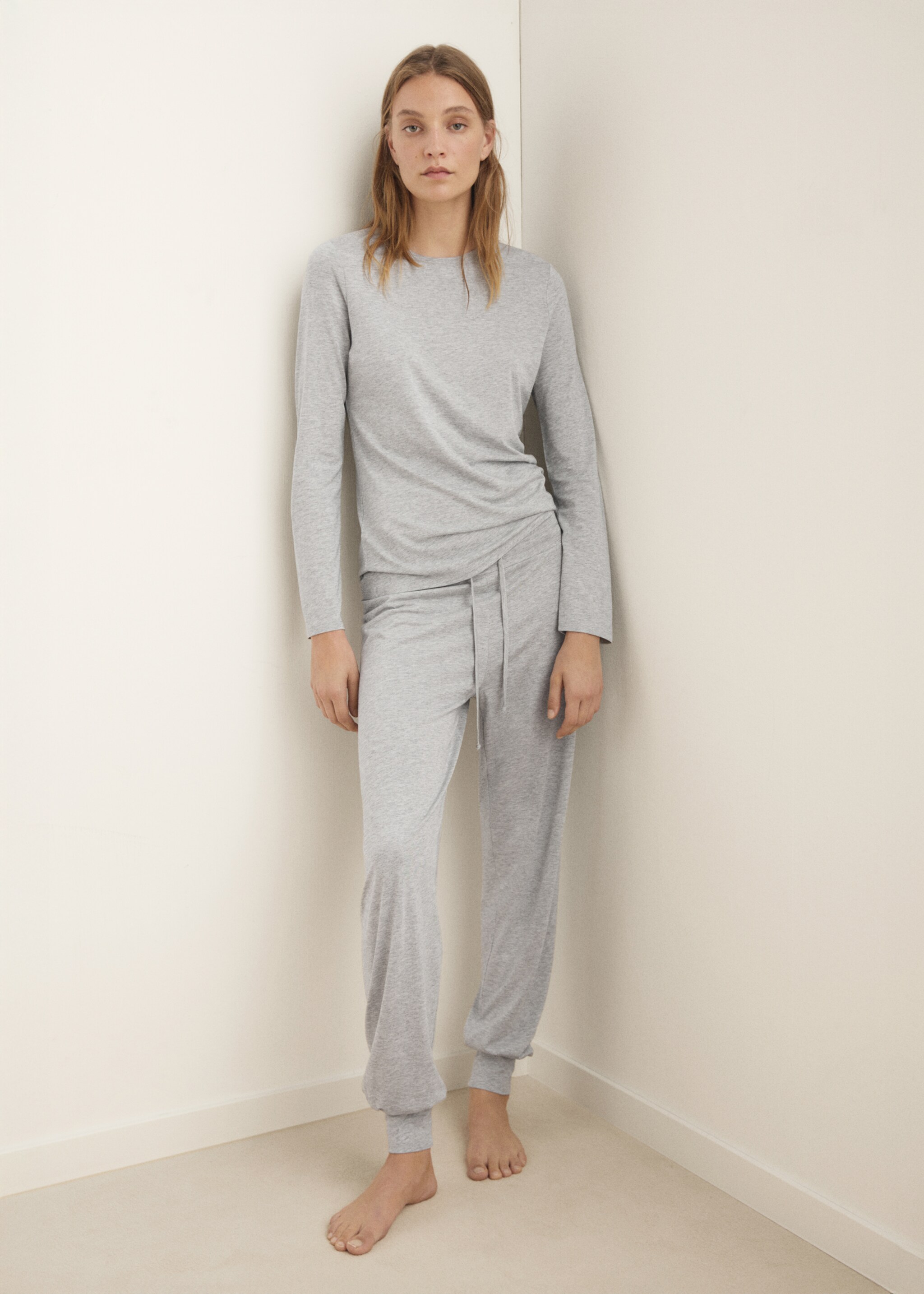 Lyocell cotton pyjama T-shirt - General plane, Light/Pastel Grey. Ref: 17071540-00.