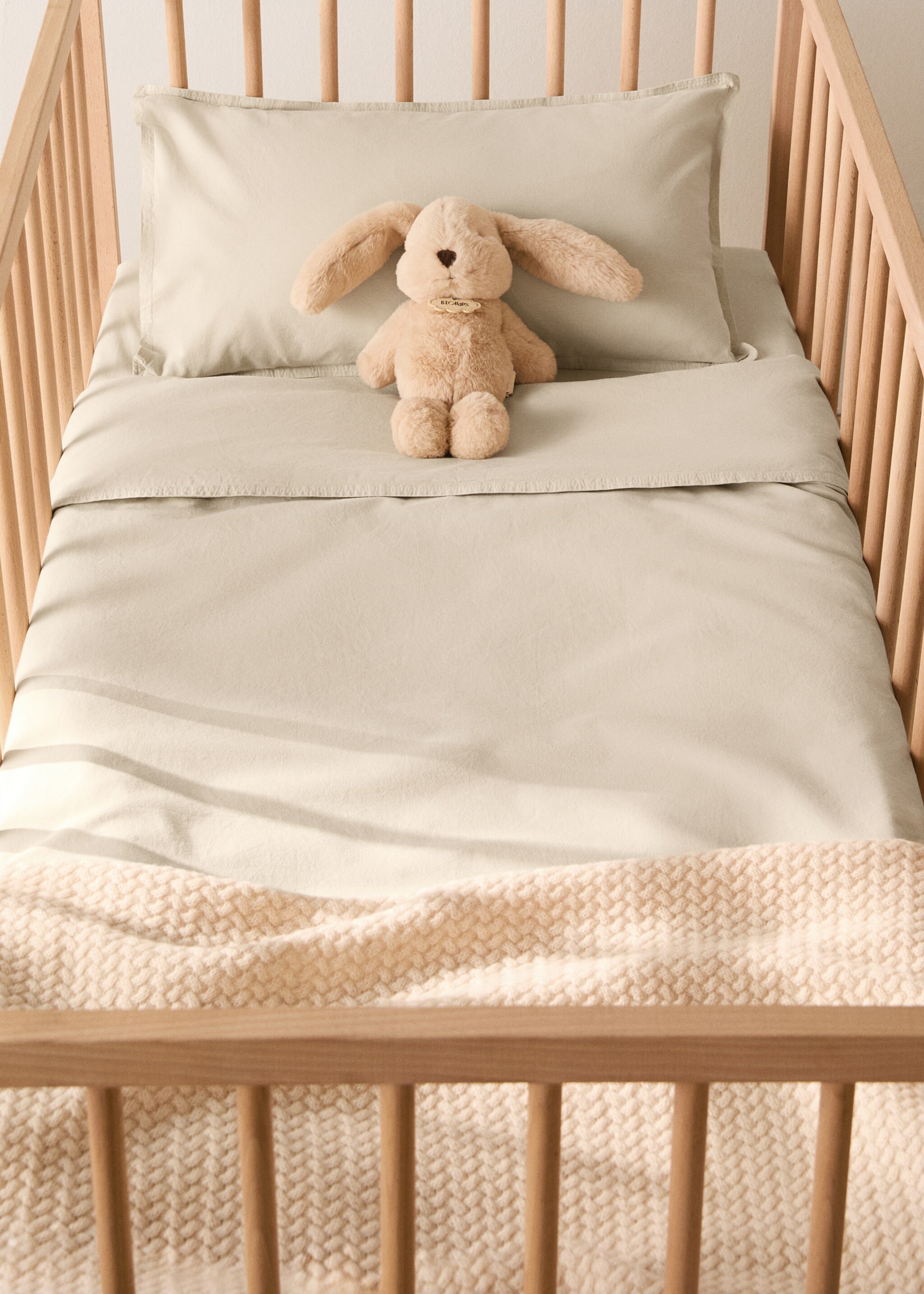 Children’s washed cotton double-stitched duvet cover for cot - General plane, Pastel Green. Ref: 17071564-00.