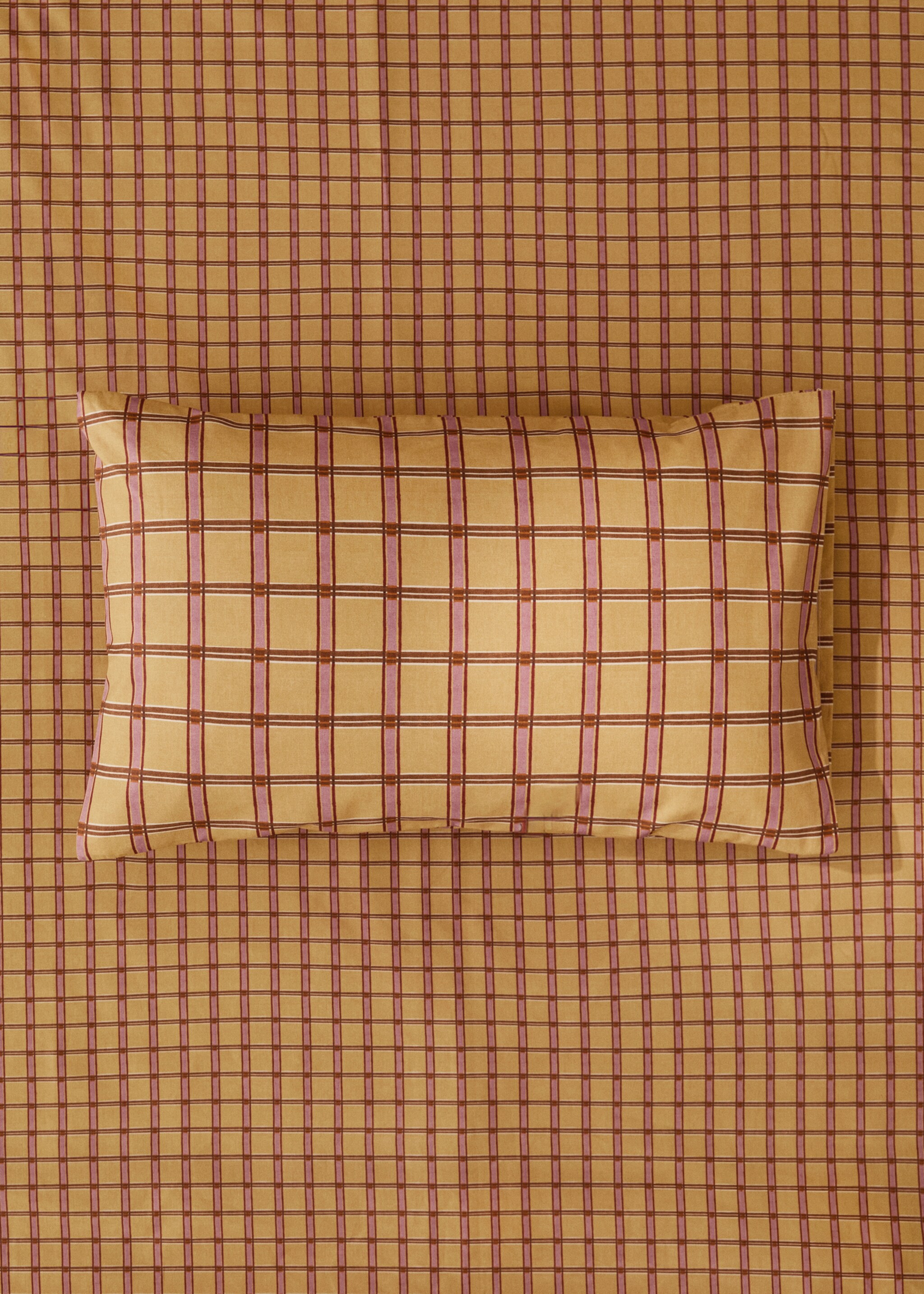 Percale cotton check-print children's pillowcase 30x50 cm - General plane, Mustard. Ref: 17072037-00.