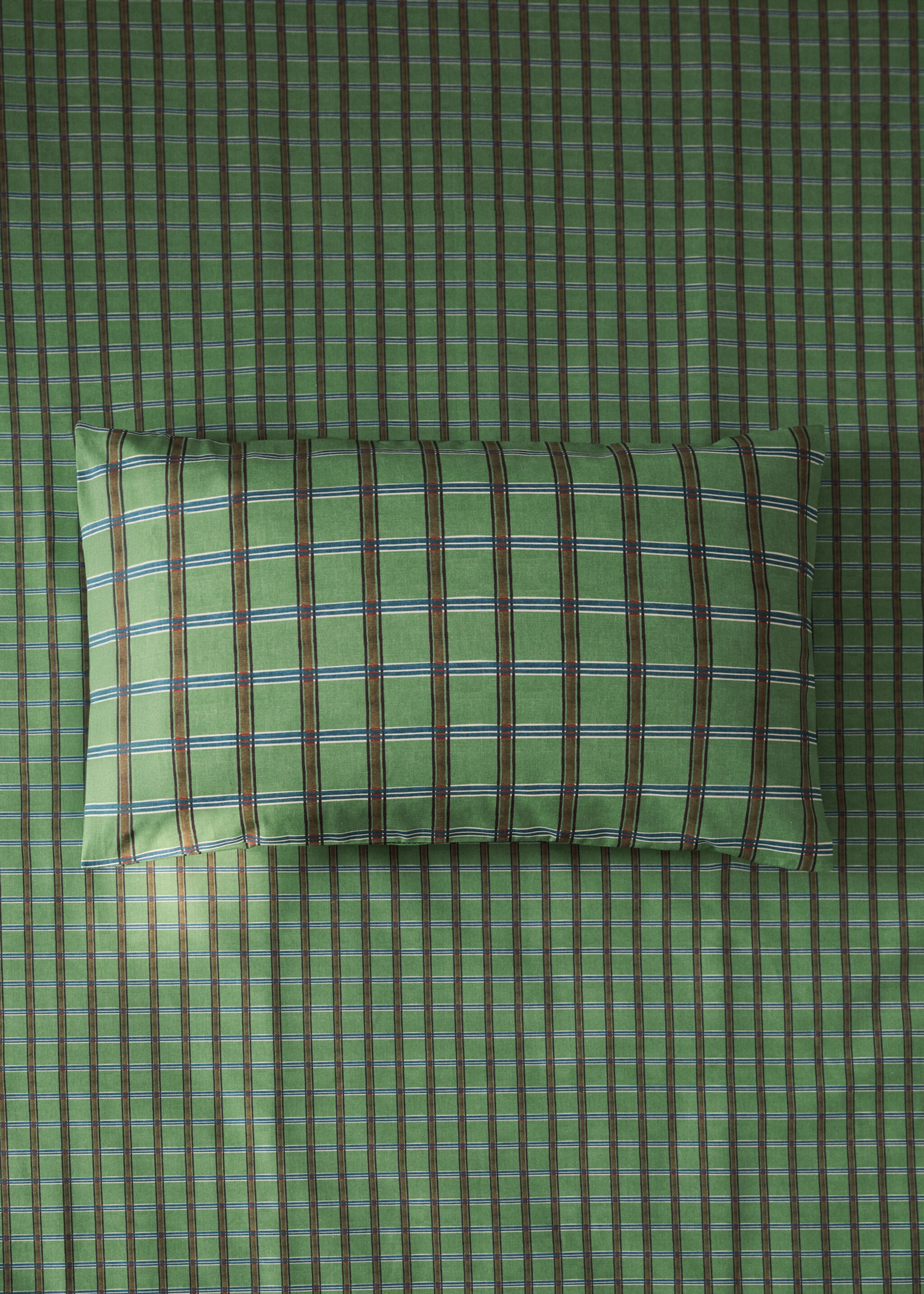 Percale cotton check-print children's pillowcase 30x50 cm - General plane, Green. Ref: 17072037-00.