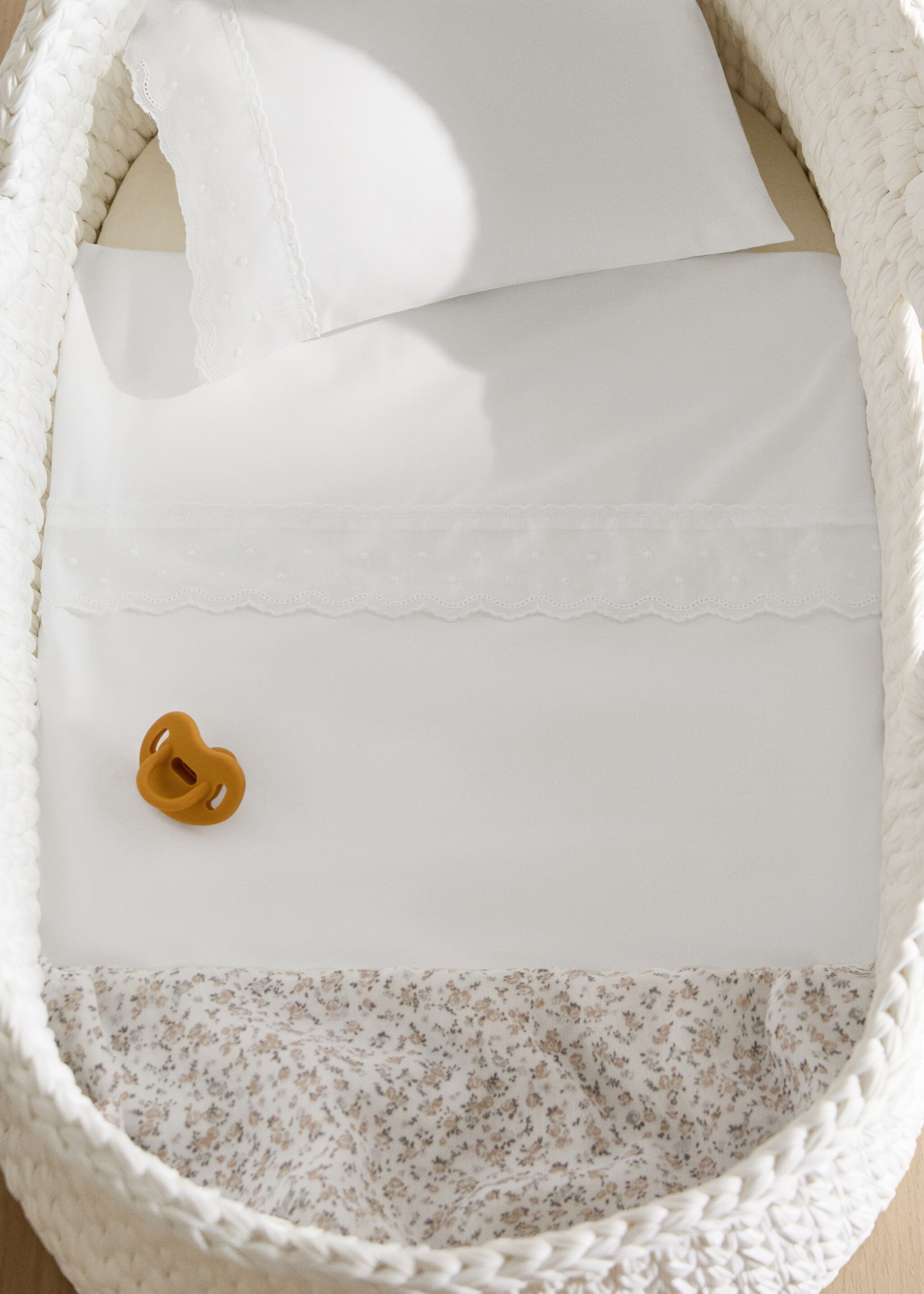 Mini-cot pillow and flat sheet set embroidered ruffle - General plane, White. Ref: 17072548-00.