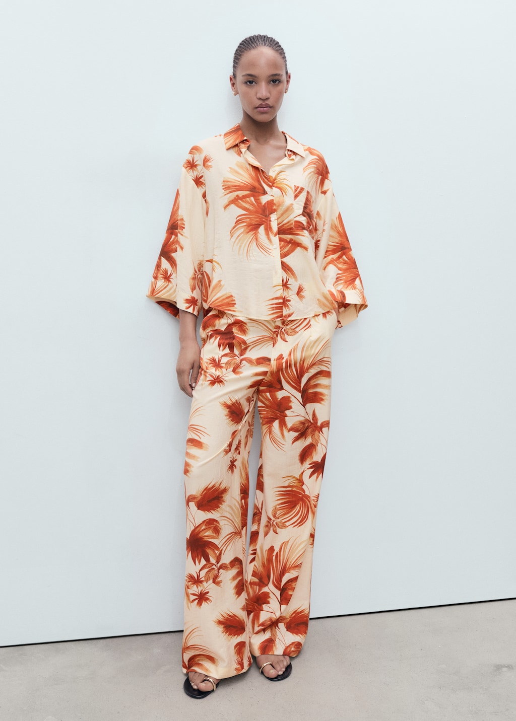 Palm-tree shirt with three-quarter sleeves