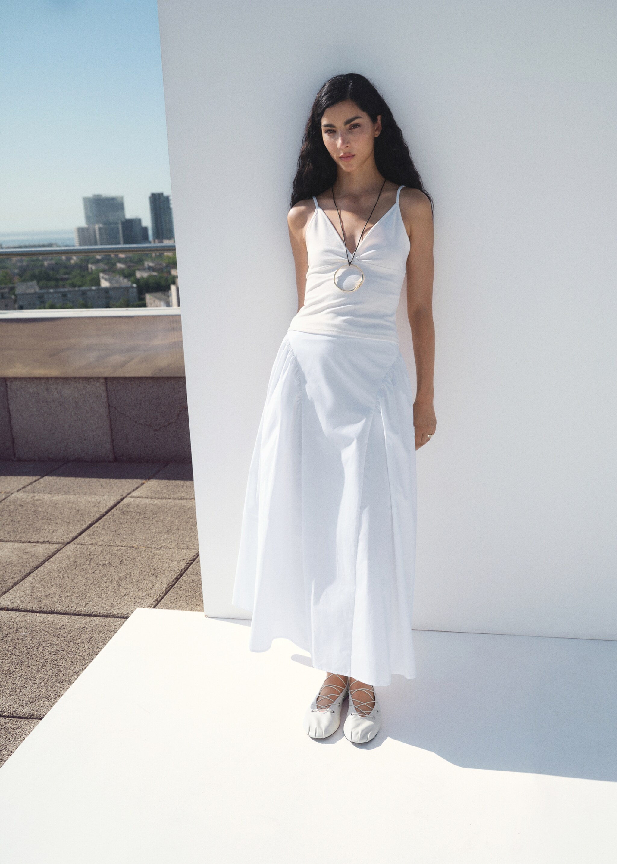 Gathered cotton midi skirt - General plane
