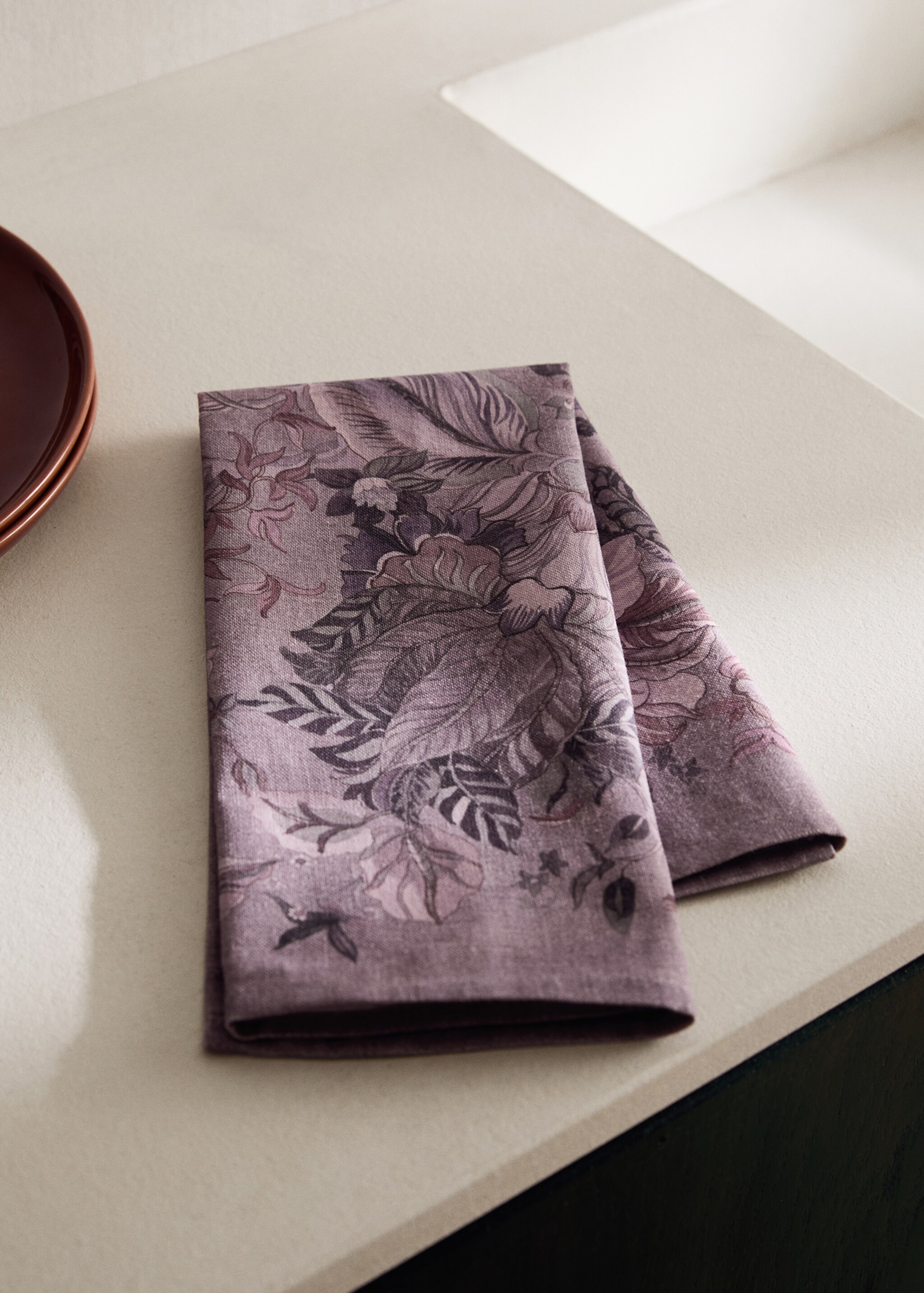 Cotton-linen printed dish cloth - General plane, Plum. Ref: 17073323-00.