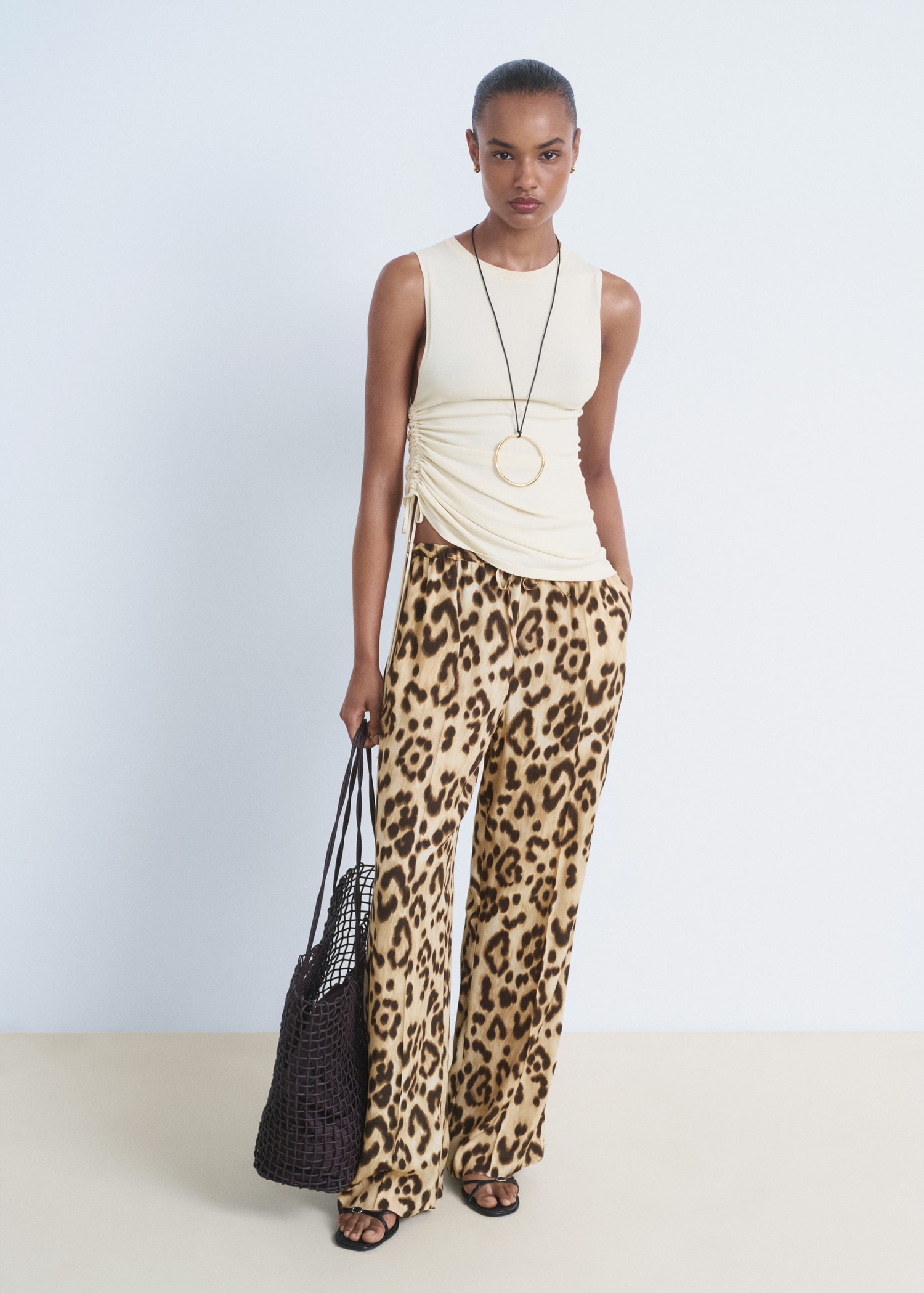 Fluid animal- print trousers - General plane