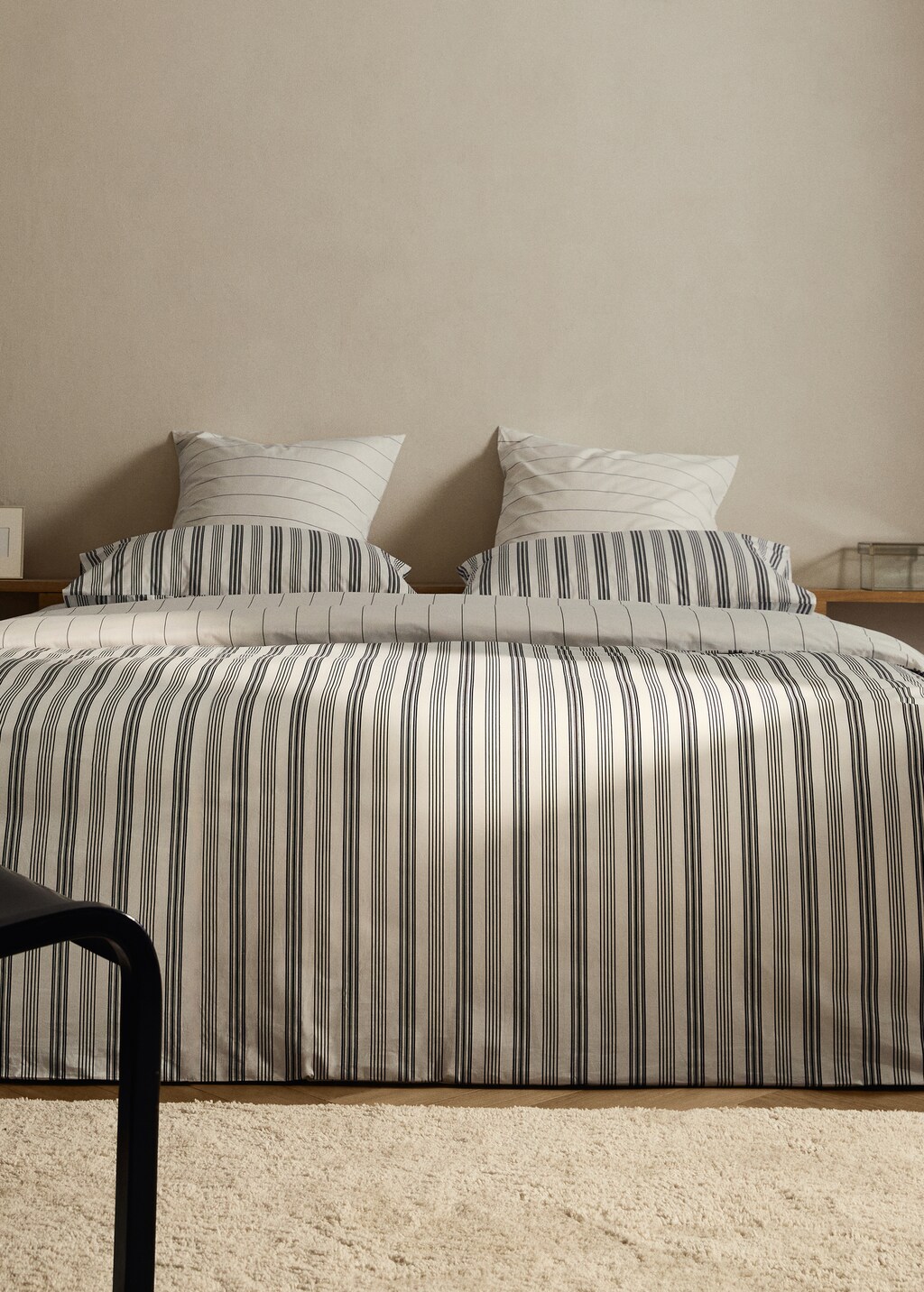 Reversible striped cotton duvet cover for cm bed