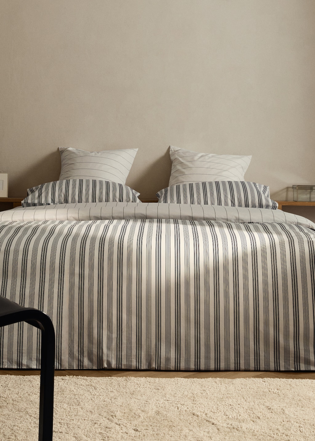 Reversible striped cotton duvet cover for 135/140 cm bed