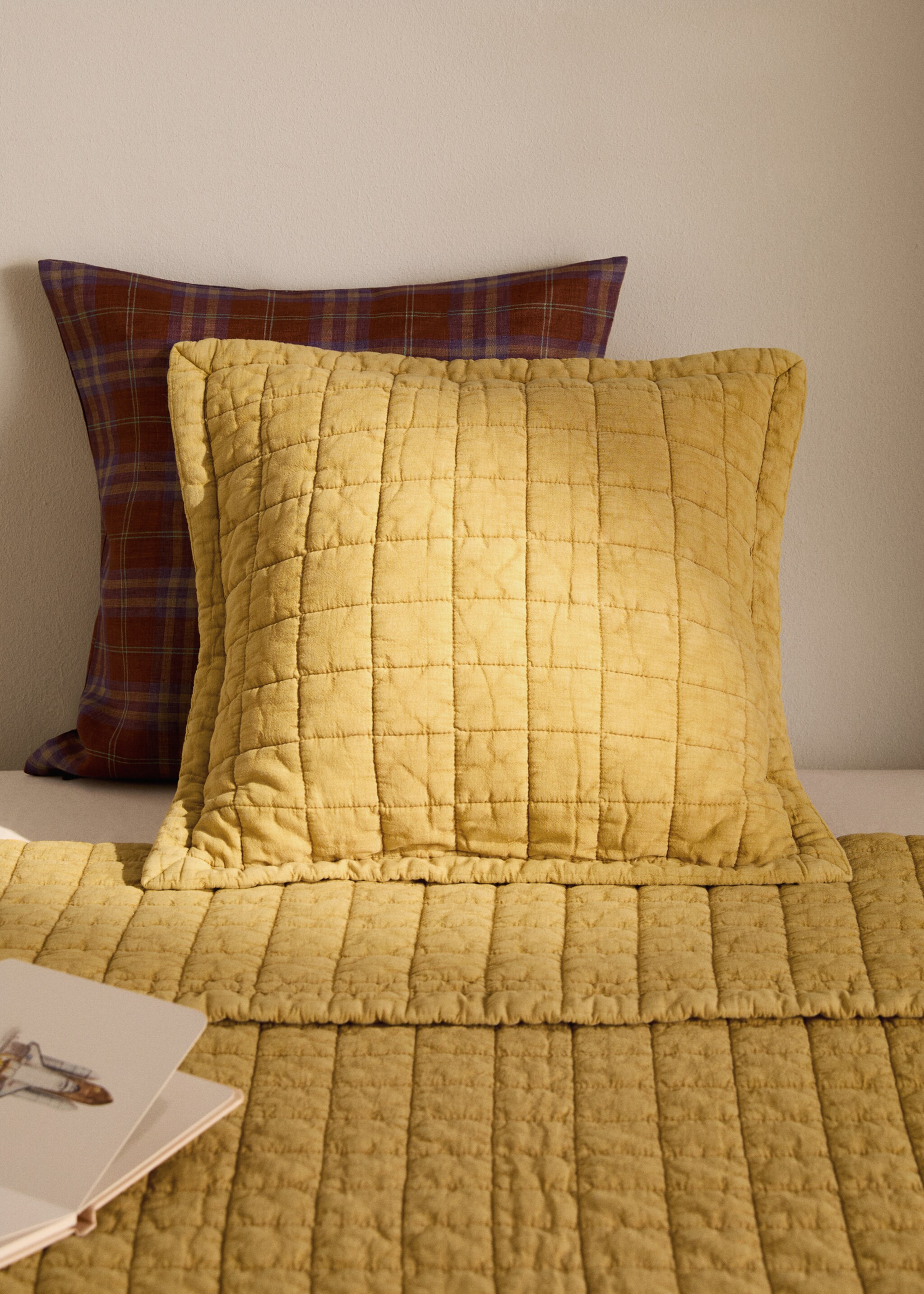 Washed cotton plaid children's bed cushion cover 40x40 cm - General plane