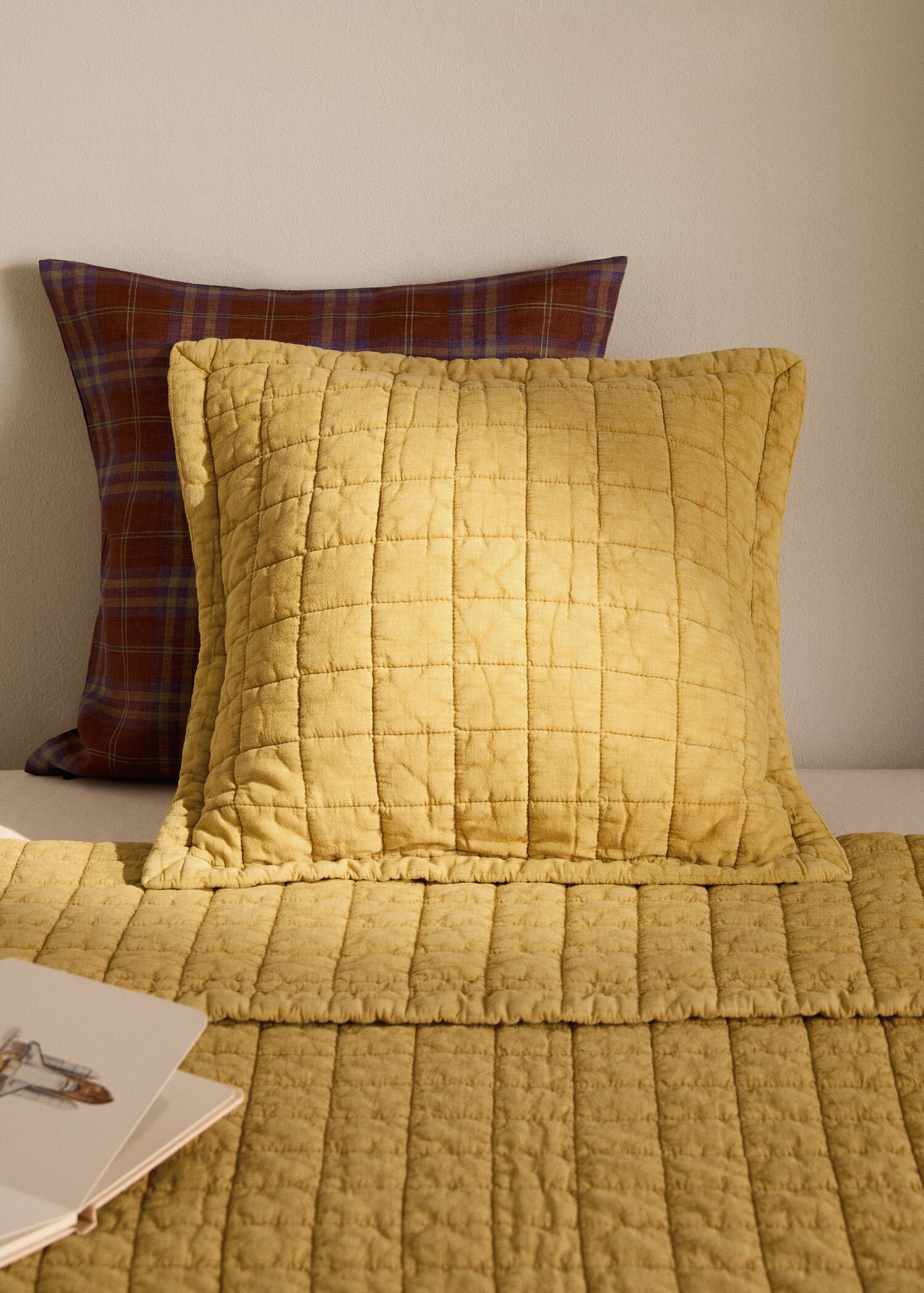 Washed cotton plaid children's bed cushion cover 40x40 cm - General plane