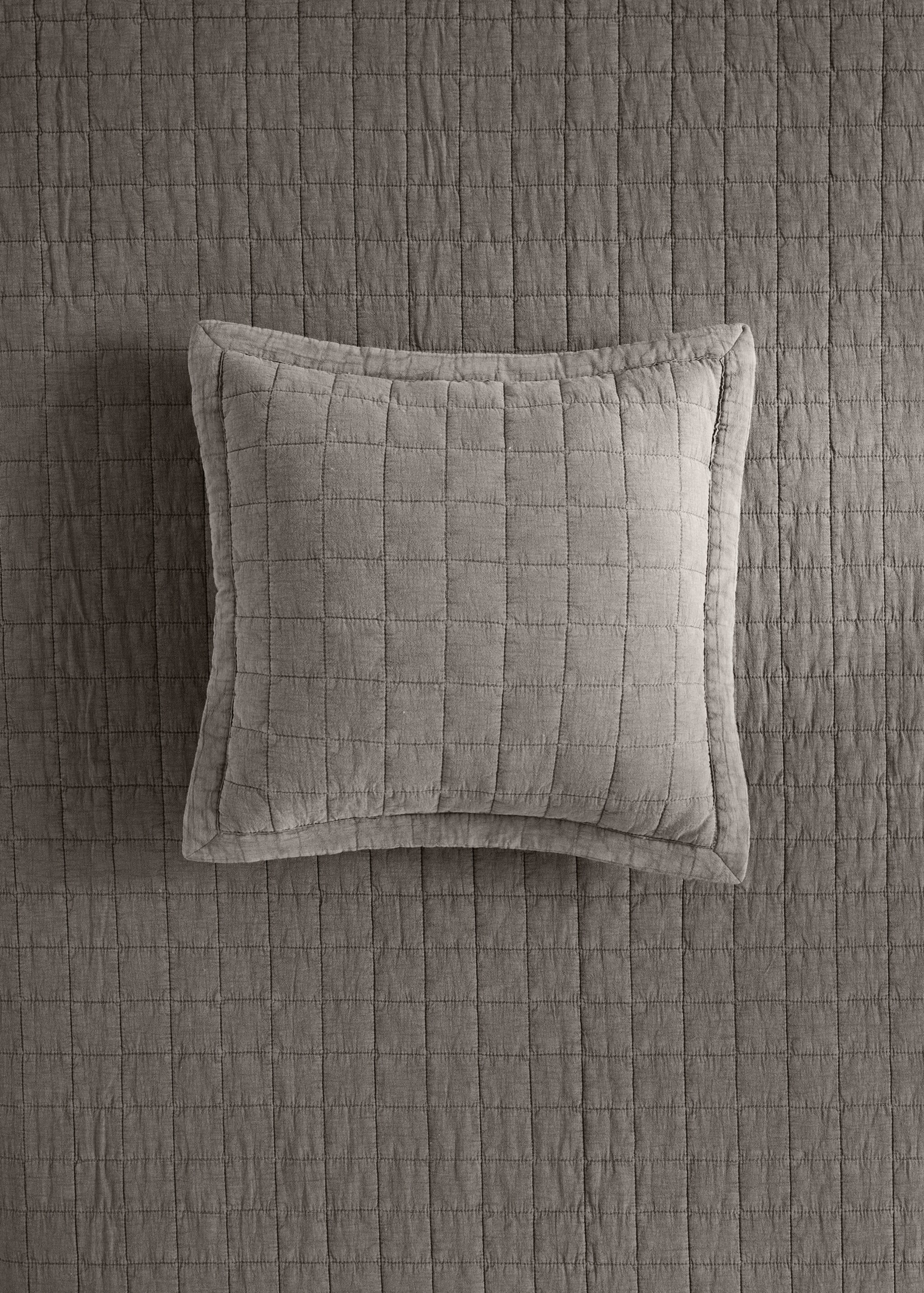 Washed cotton plaid children's bed cushion cover 40x40 cm - General plane, Medium Brown. Ref: 17073826-00.