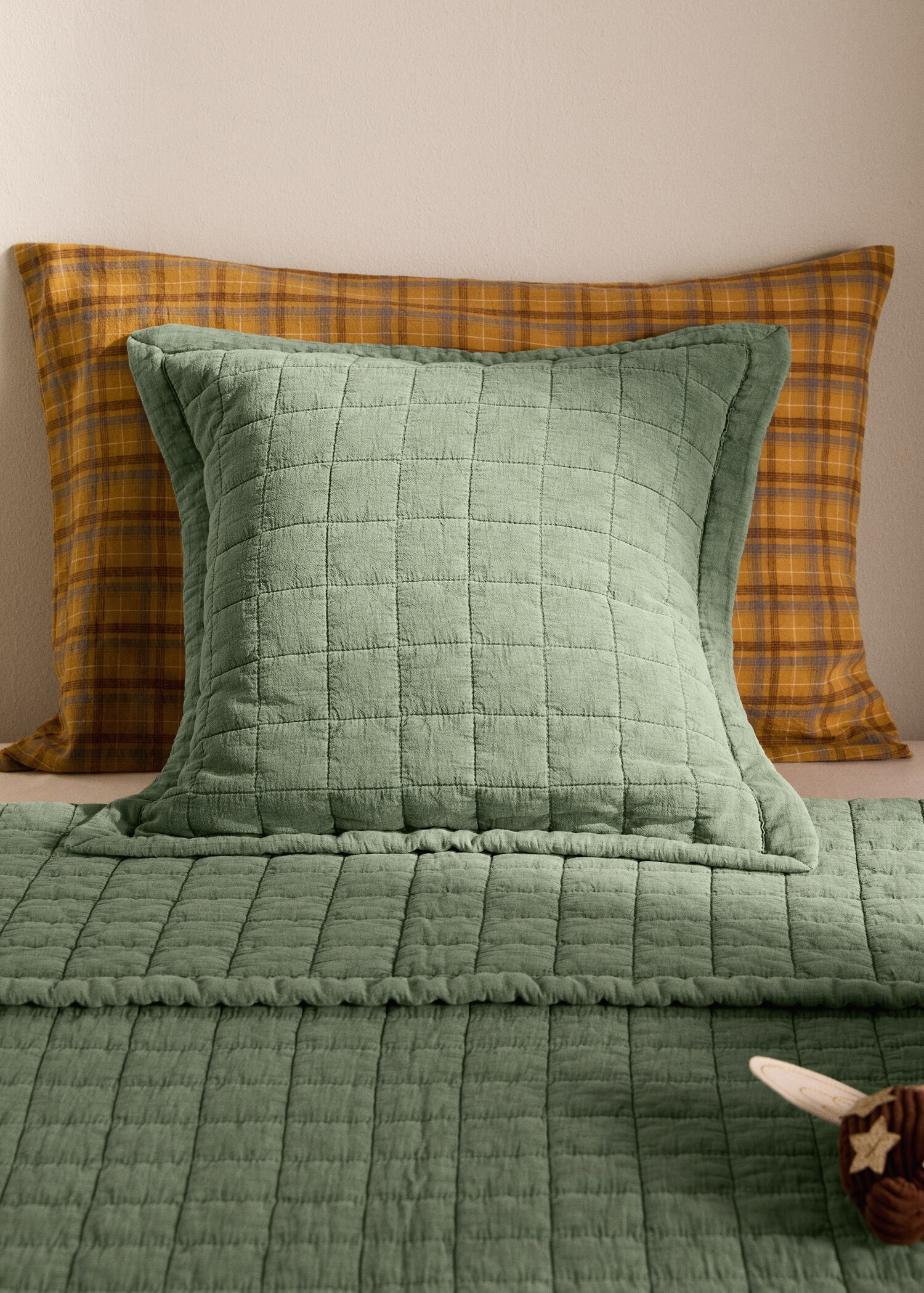 Washed cotton plaid children's bed cushion cover 40x40 cm - General plane