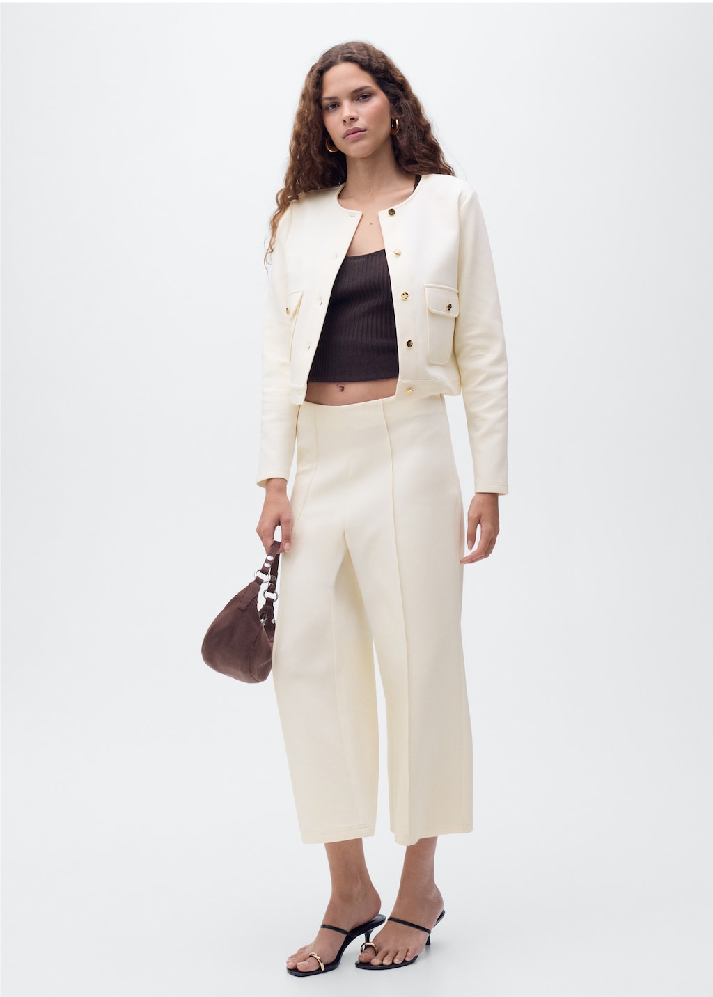 Mango Cotton cropped jacket with pockets