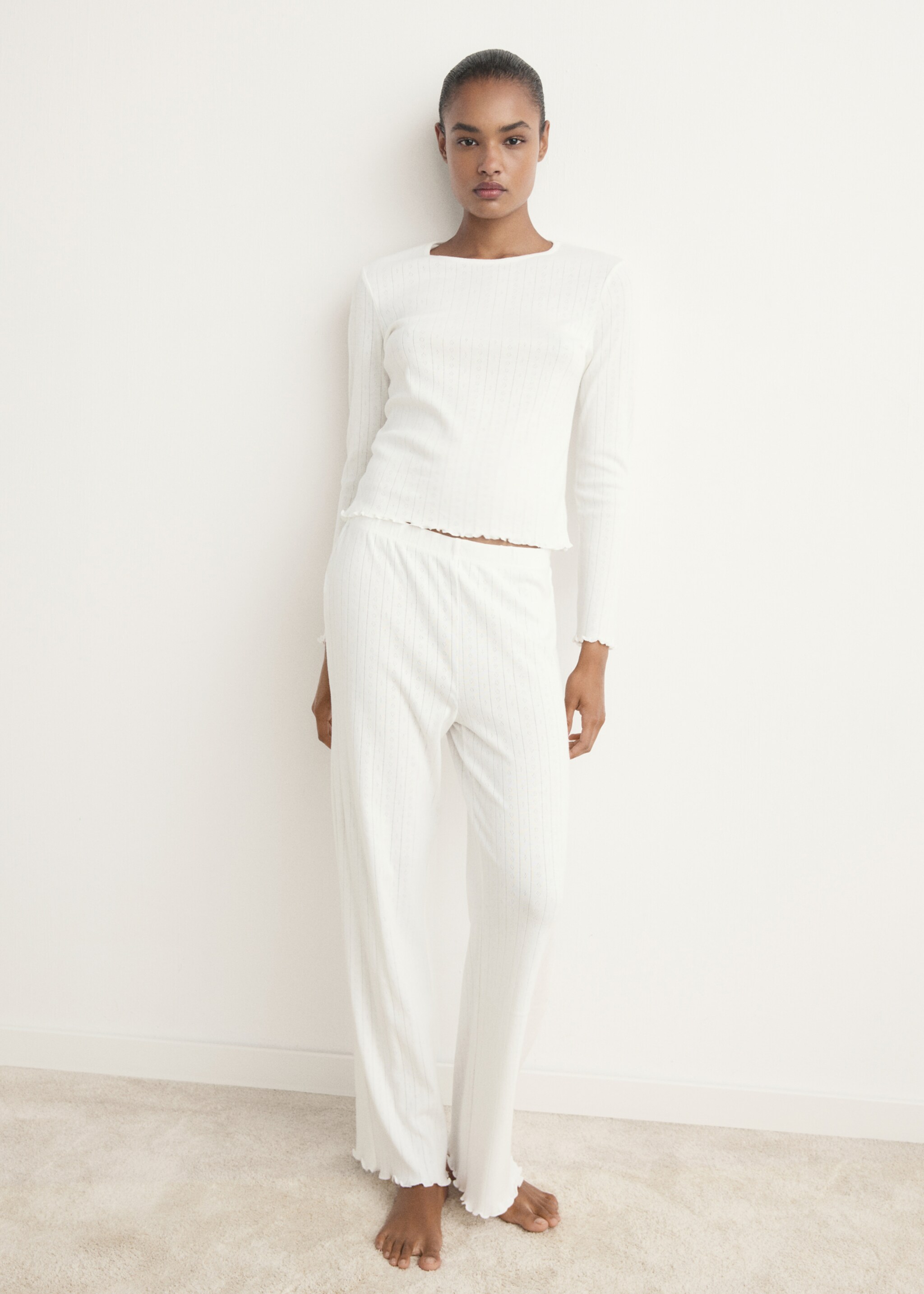 Two-piece openwork cotton pyjamas - General plane, White. Ref: 17074109-00.