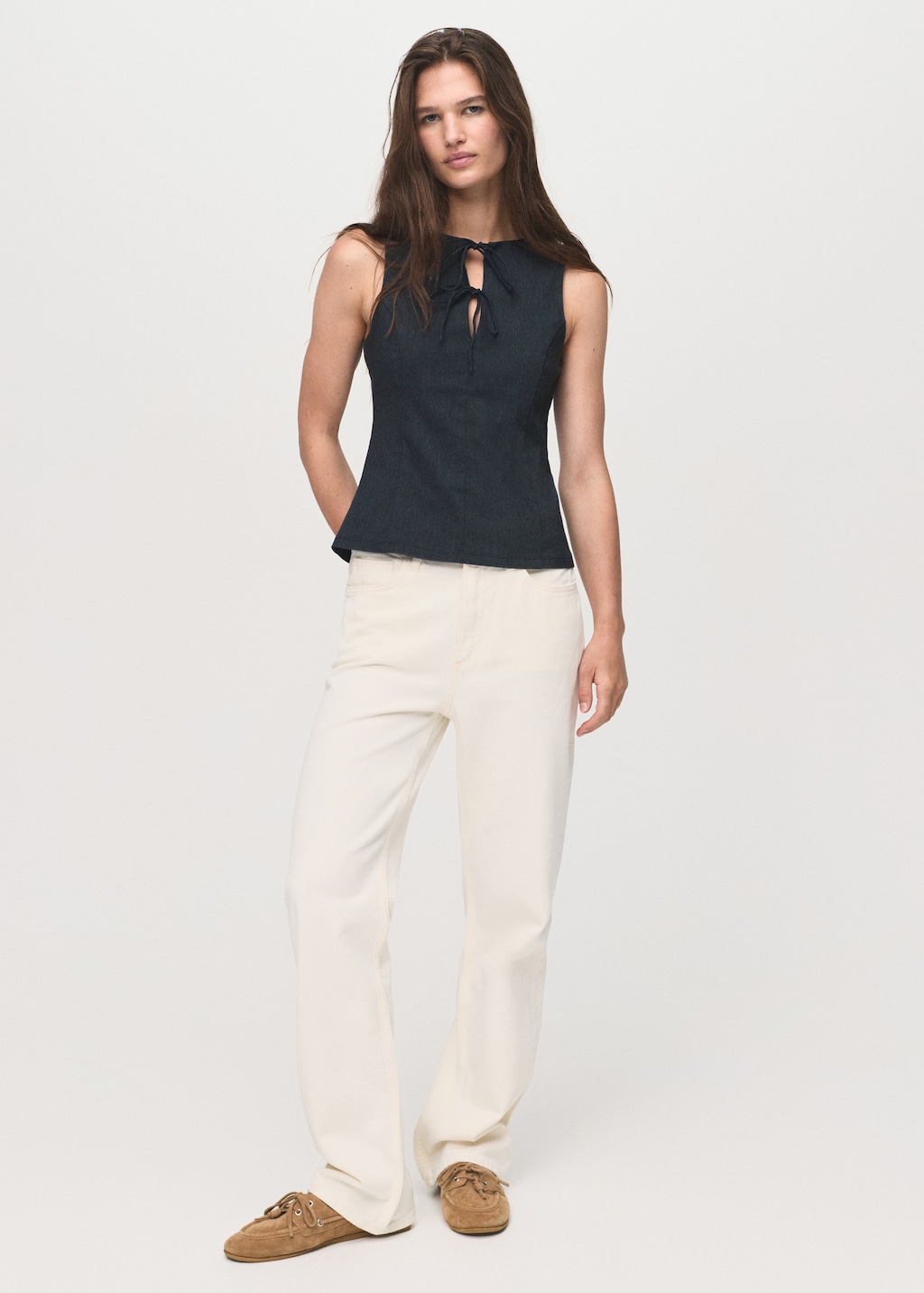 Denim-effect top with bows - image 2