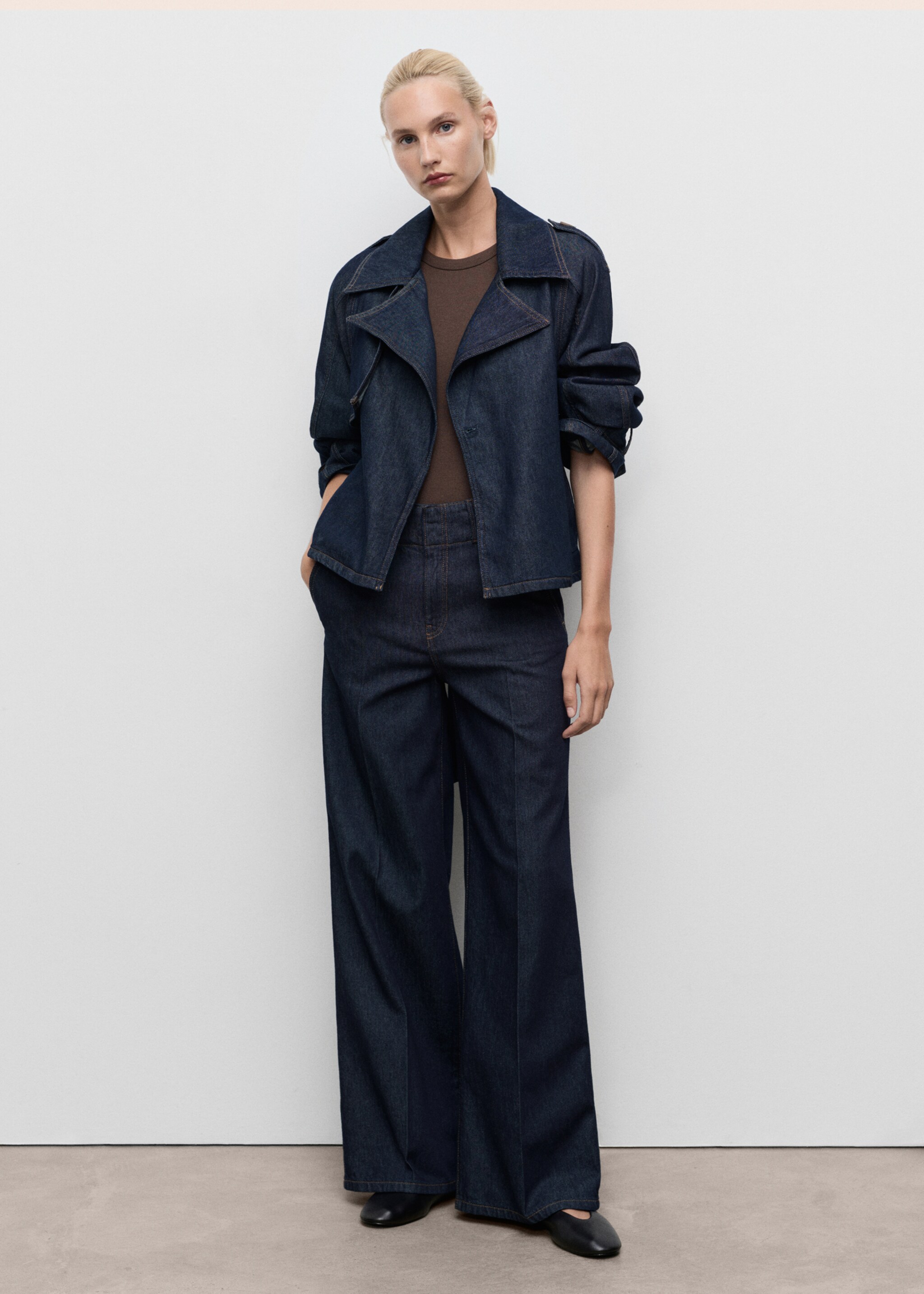 Short denim trench coat with belt - General plane, Open Blue. Ref: 17074118-00.
