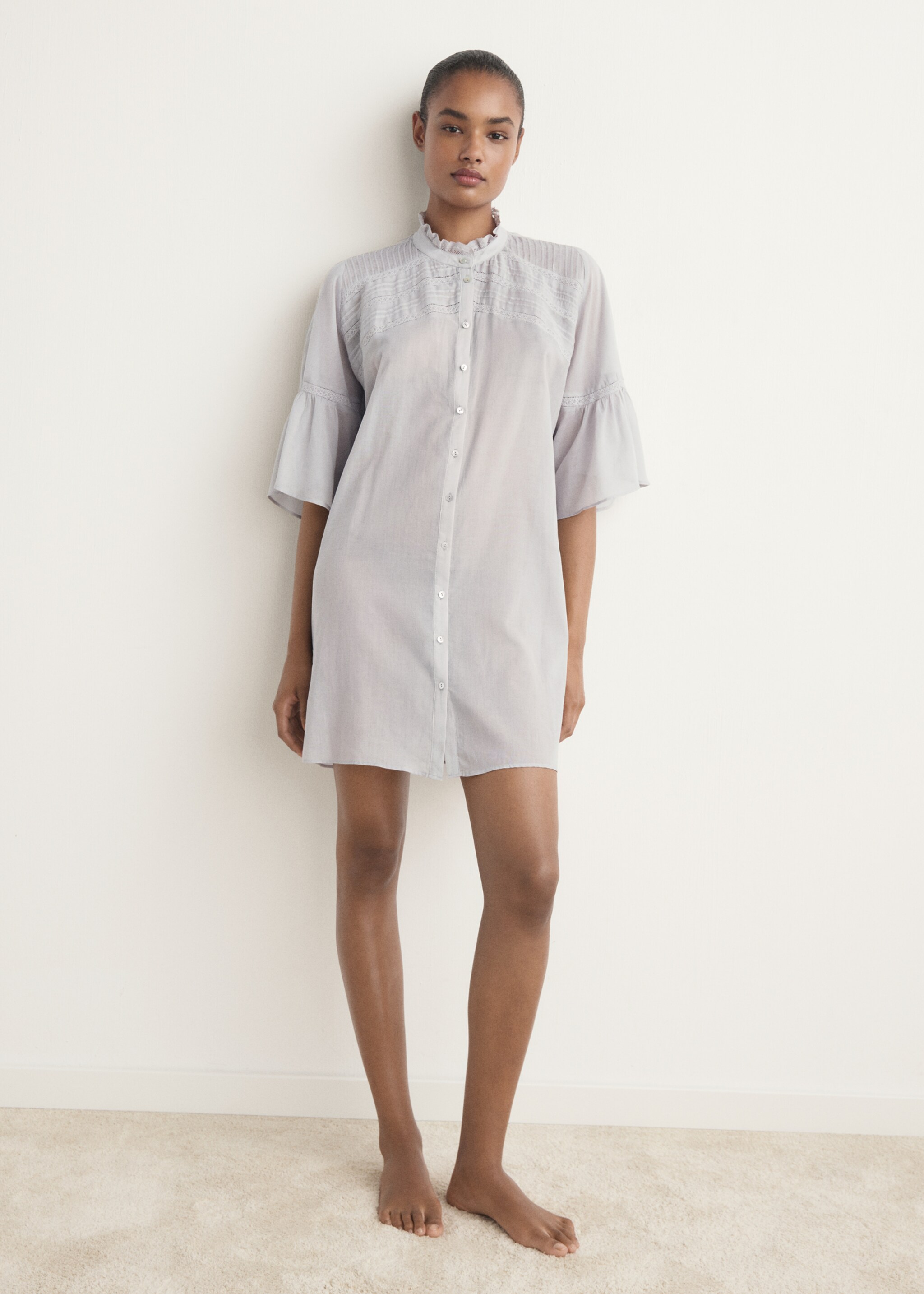 Short-sleeved cotton nightdress - General plane, Light/Pastel Grey. Ref: 17074131-00.