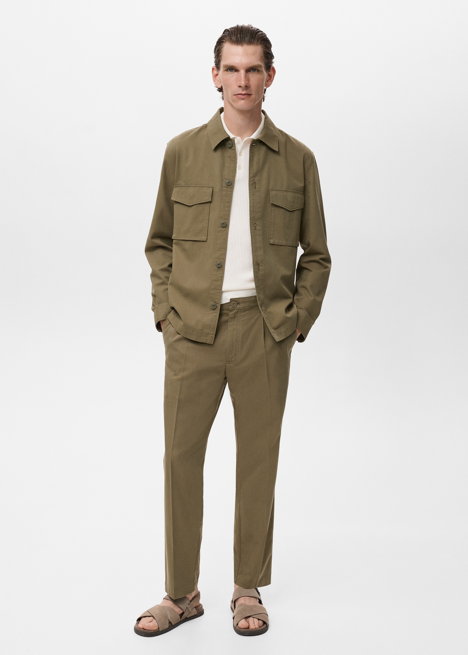 Straight cotton jacket with buttons - General plane