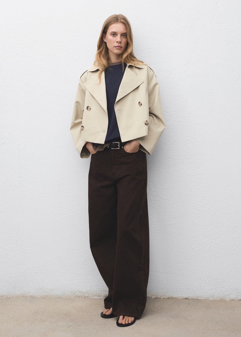 Double-breasted cropped trench coat