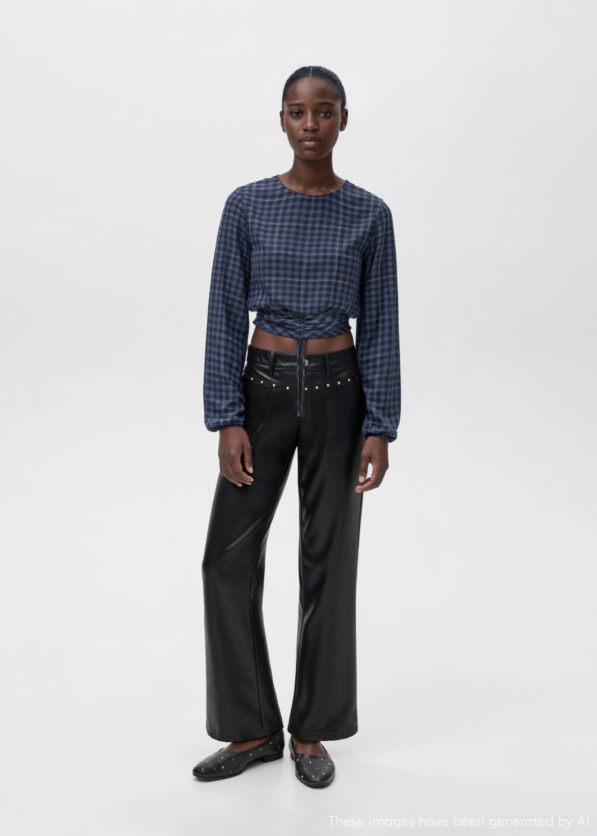 Studded leather-effect trousers - General plane, Black. Ref: 17074778-00.