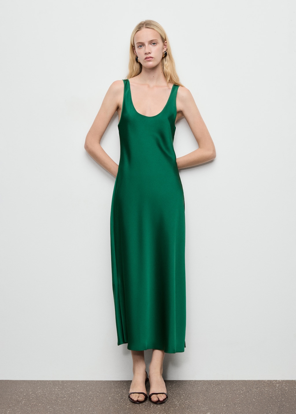 Mango Satin dress with a low-cut neckline