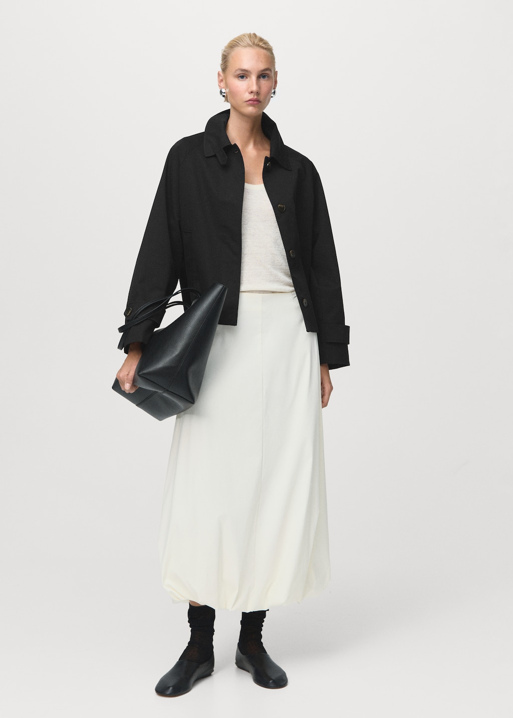 Short oversized trench coat with epaulettes - image 2