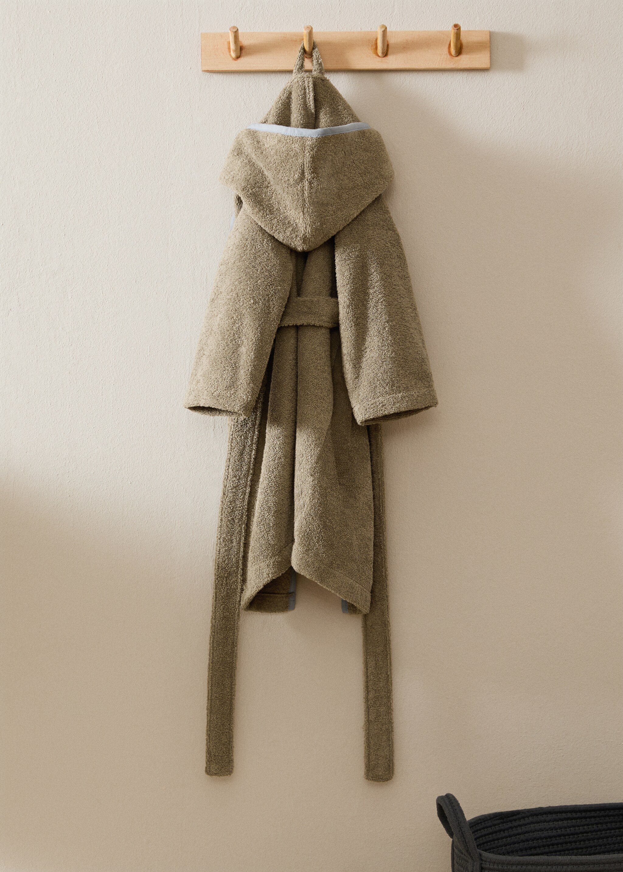 Children's cotton bathrobe with contrasting trim - General plane, Khaki. Ref: 17075168-00.
