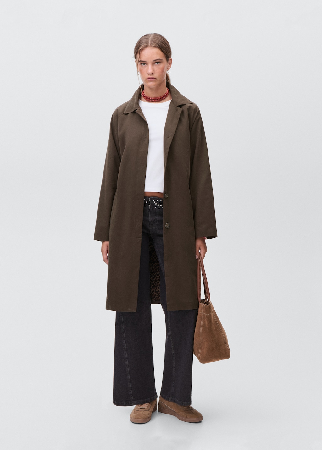 Long trench coat with printed lining