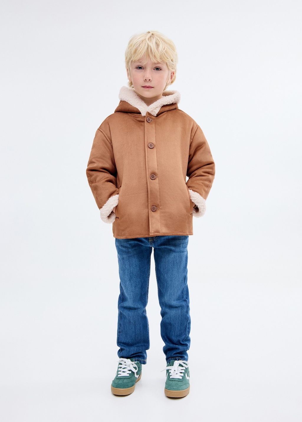 Suede effect sheepskin coat