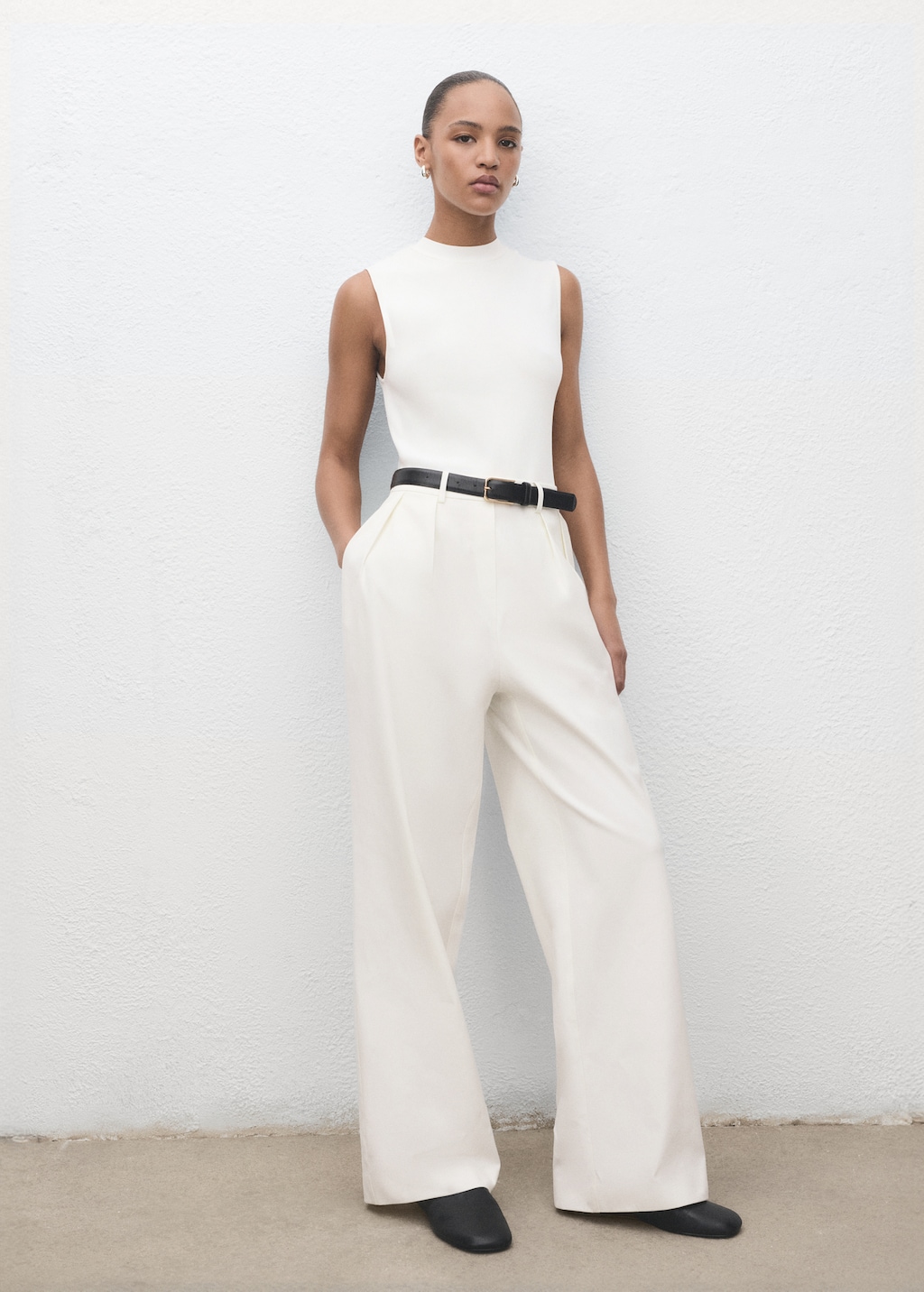 Mango Combined-fabric jumpsuit with belt