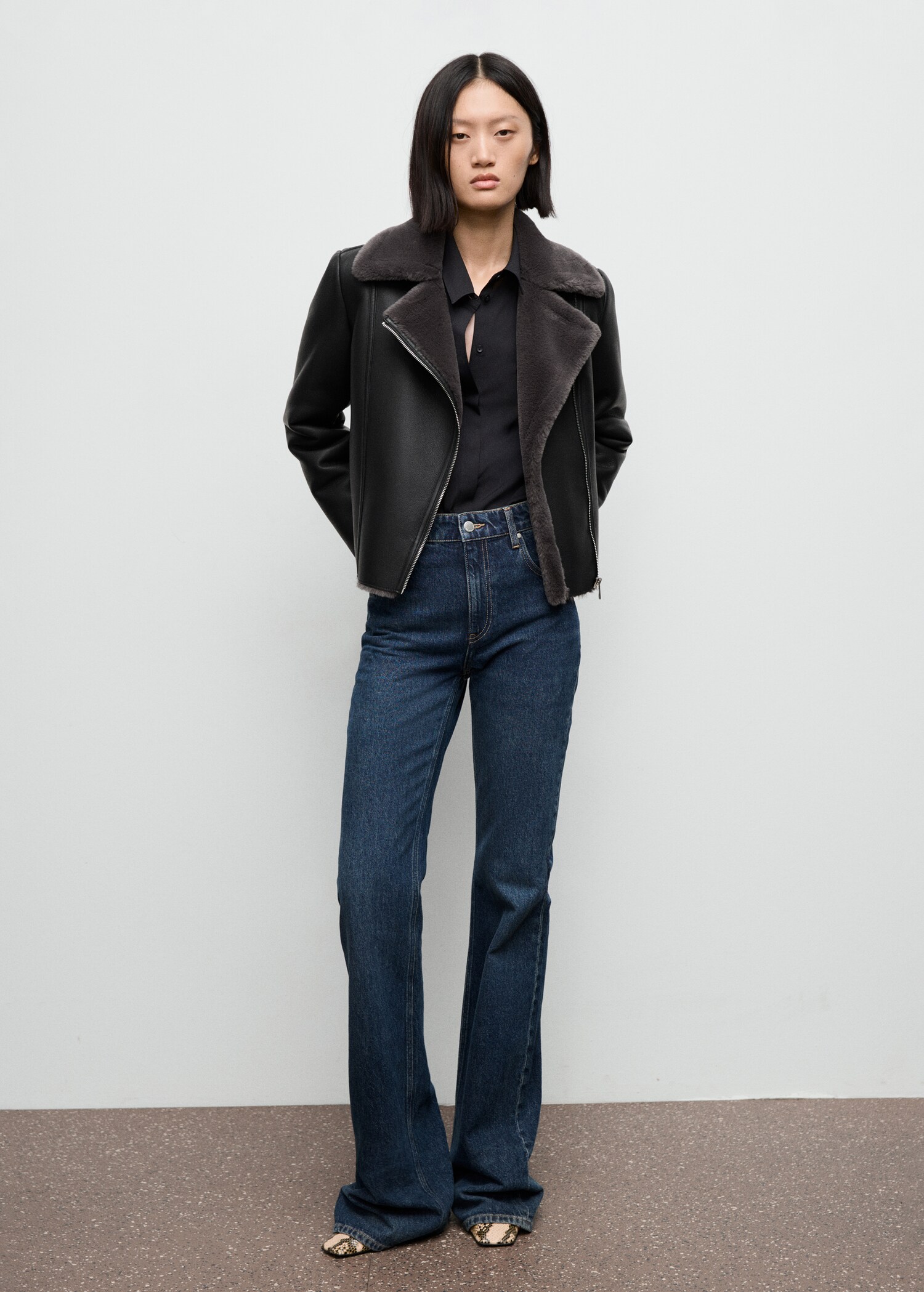 Fur-effect biker jacket - General plane