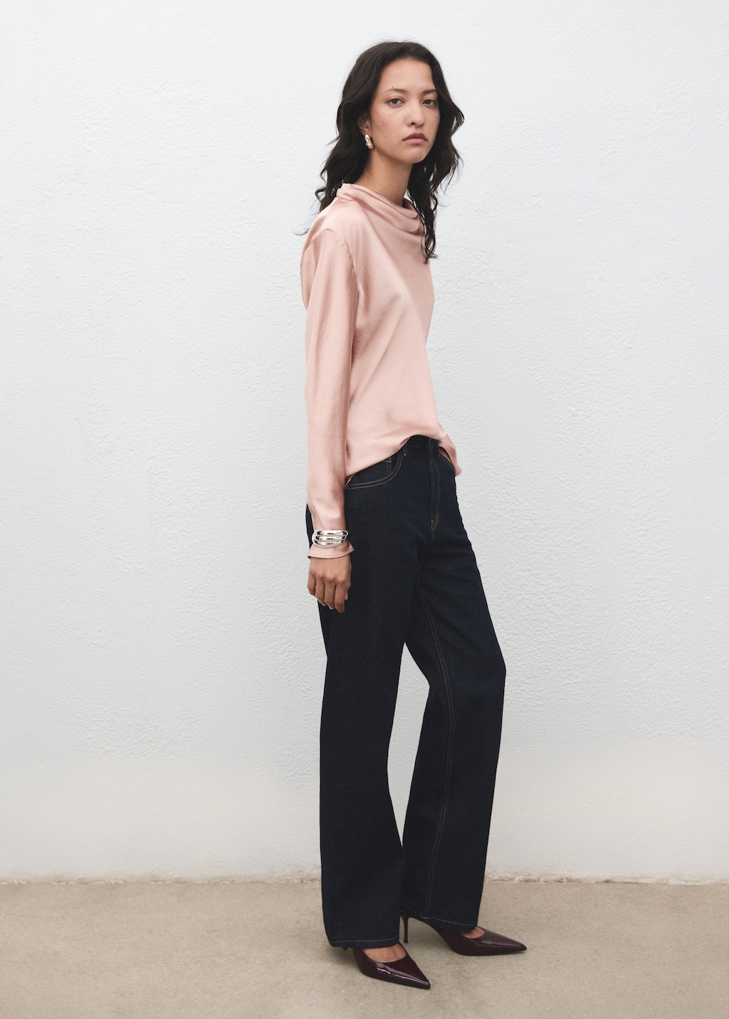 Satin blouse with draped neck