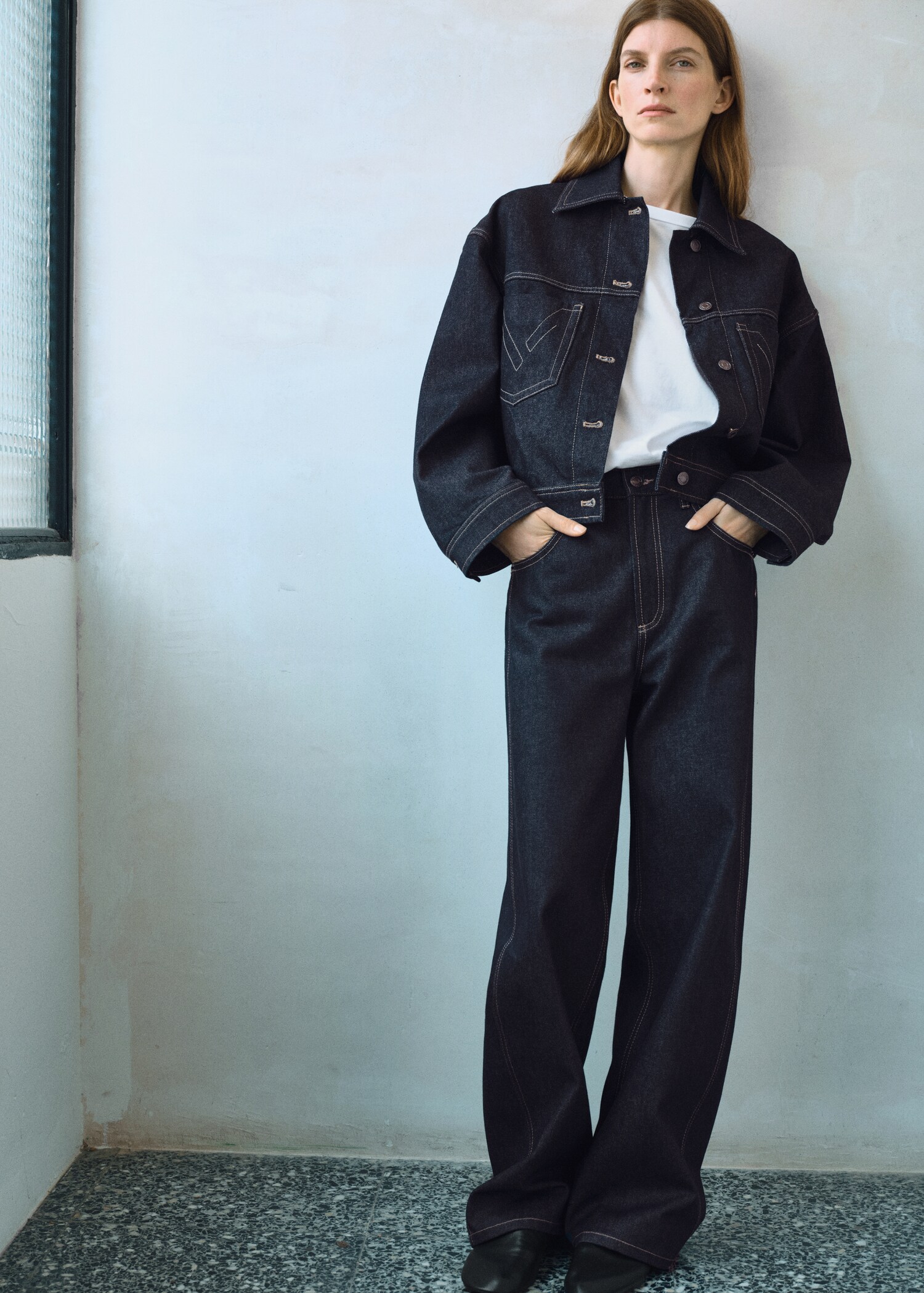 Veste denim coutures décoratives - Plan général