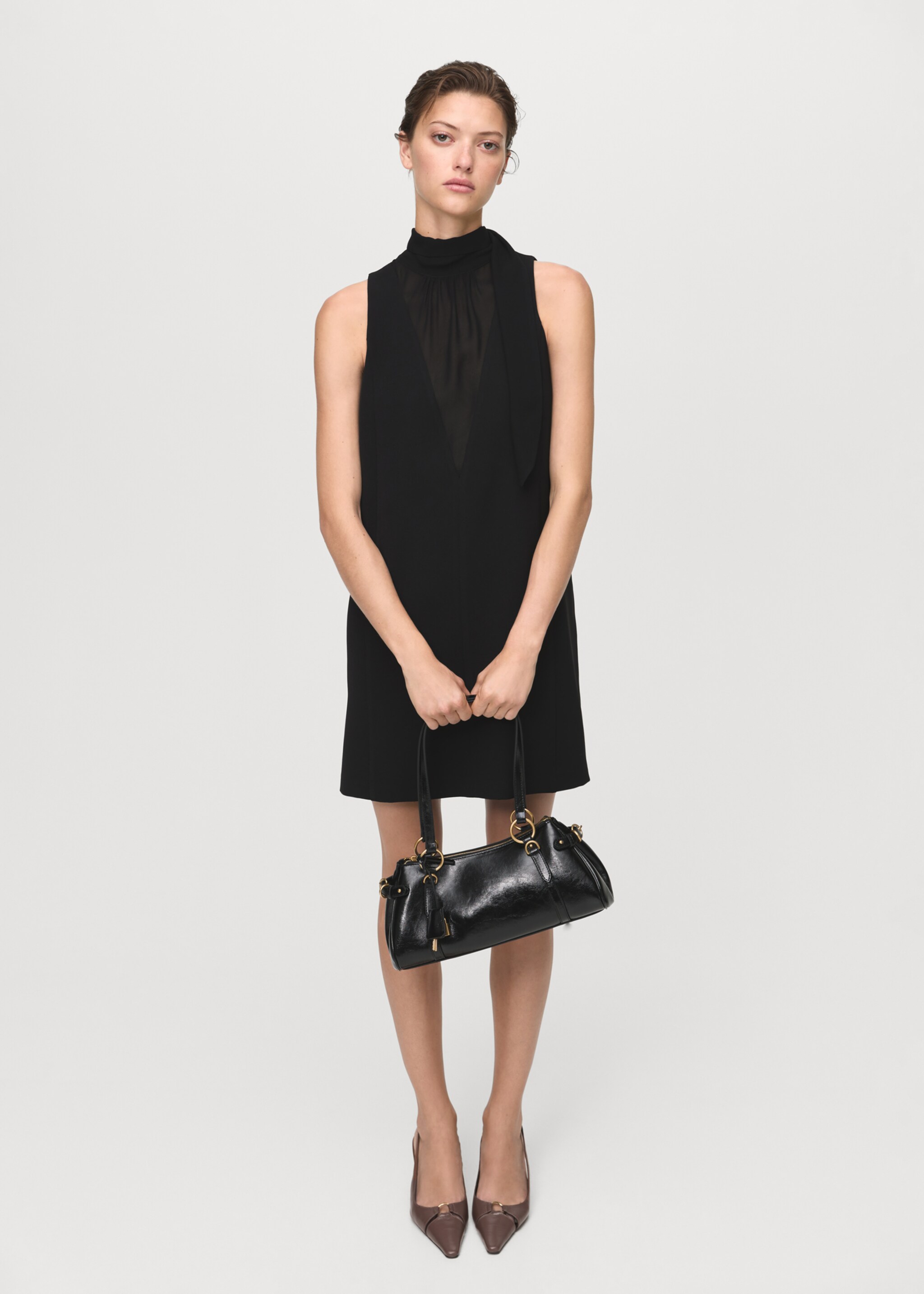 Bow short dress - General plane, Black. Ref: 17075814-00.