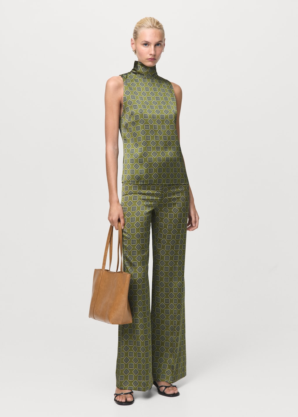 Satin blouse with geometric print