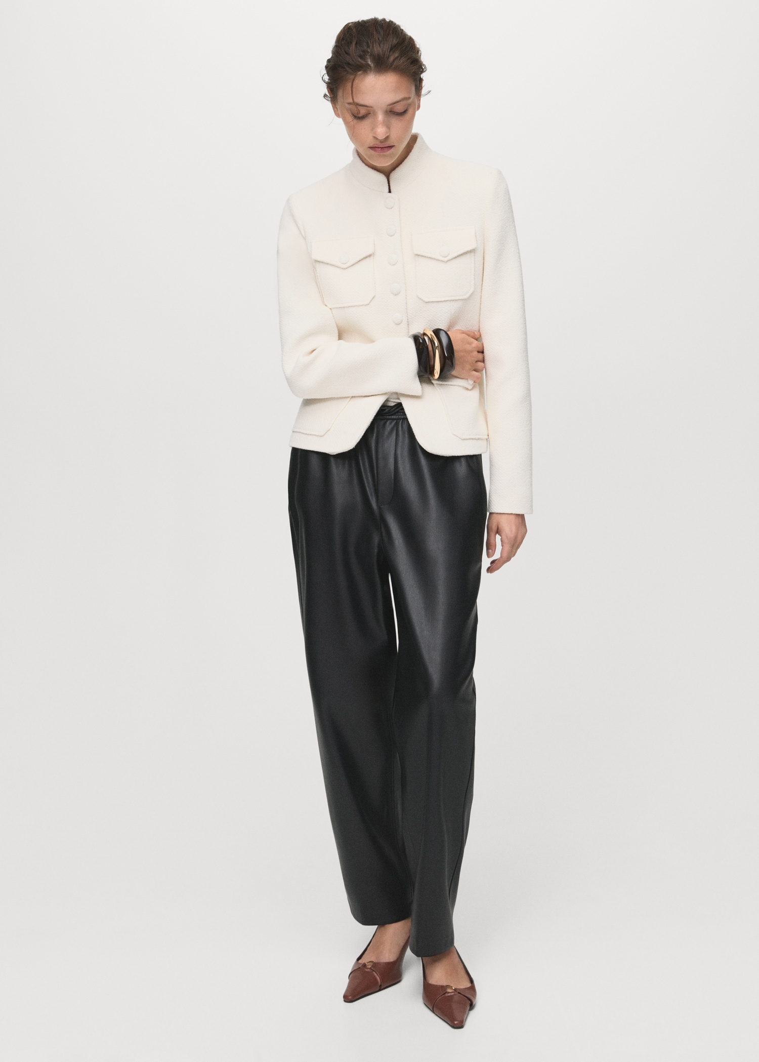 Faux leather elastic waist trousers Women MANGO Philippines