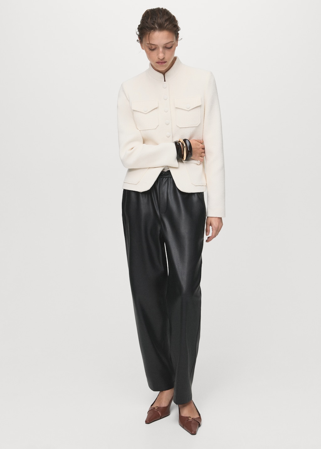 Faux-effect trousers with elastic waist