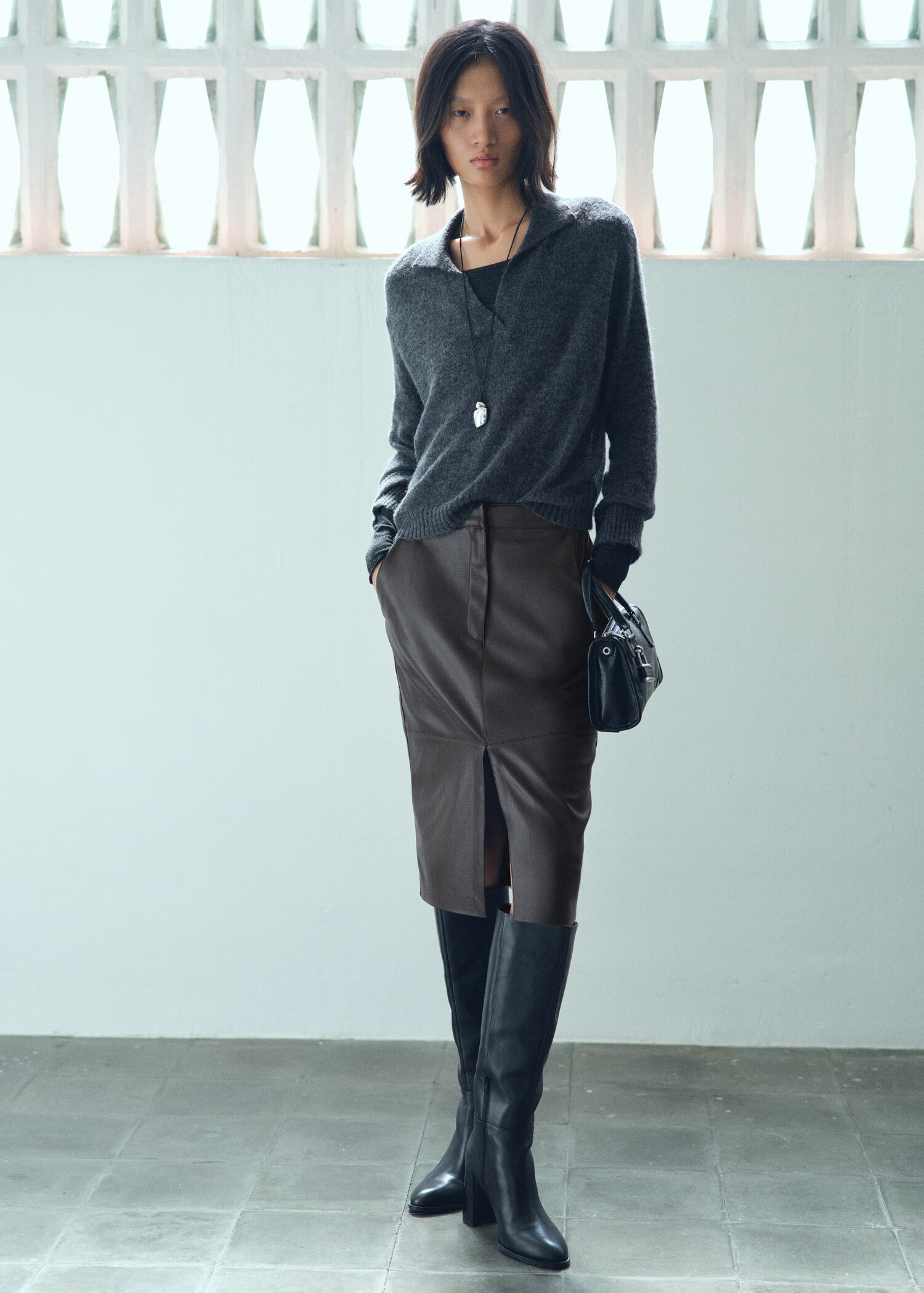 Leather-effect pencil skirt - General plane