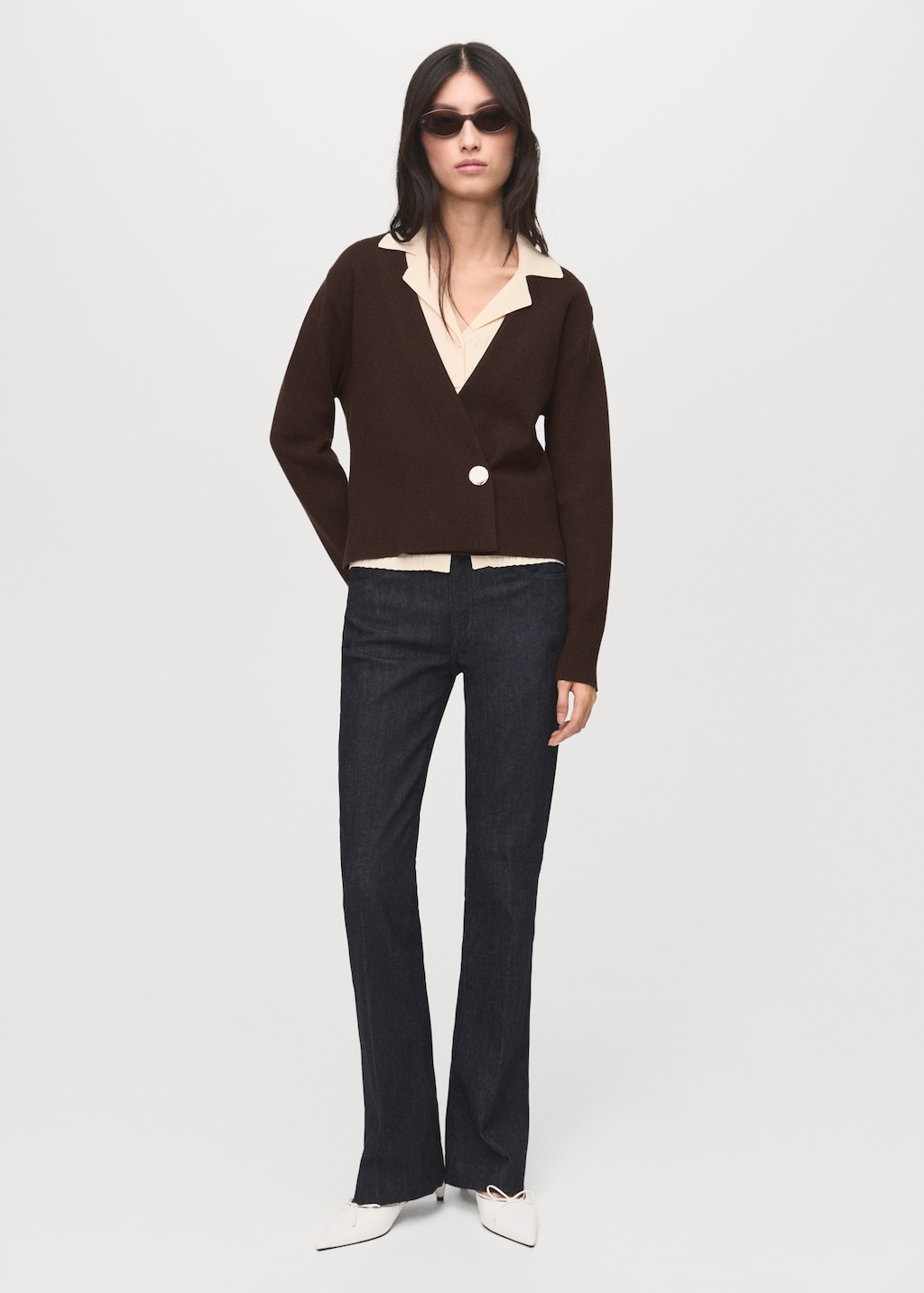 Mango Cross-over cardigan with jewel button