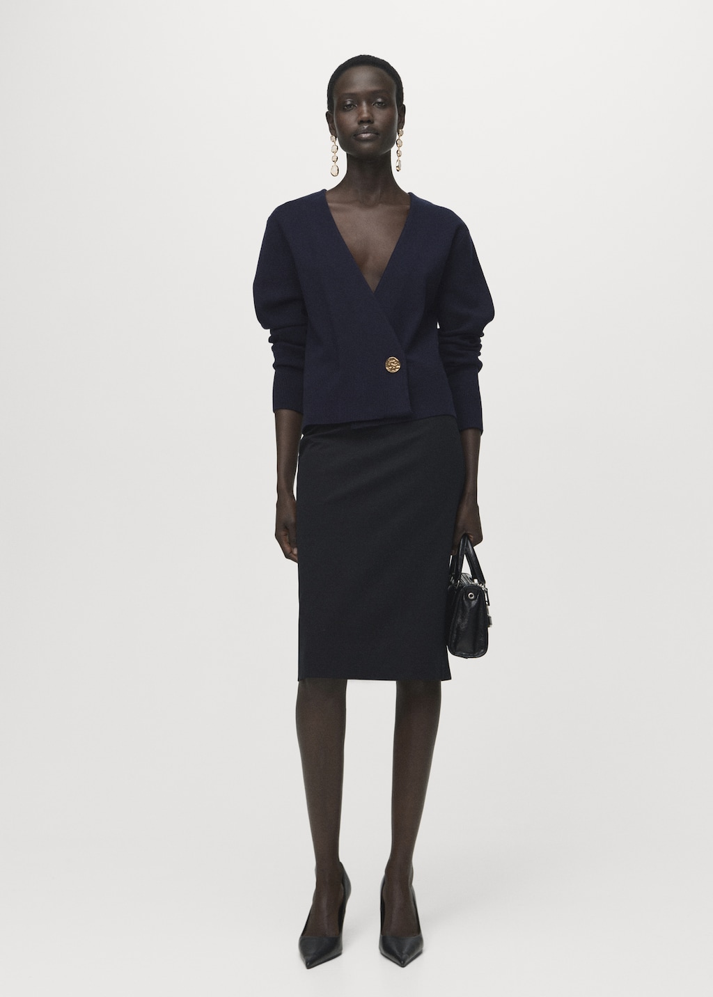 Mango Cross-over cardigan with jewel button